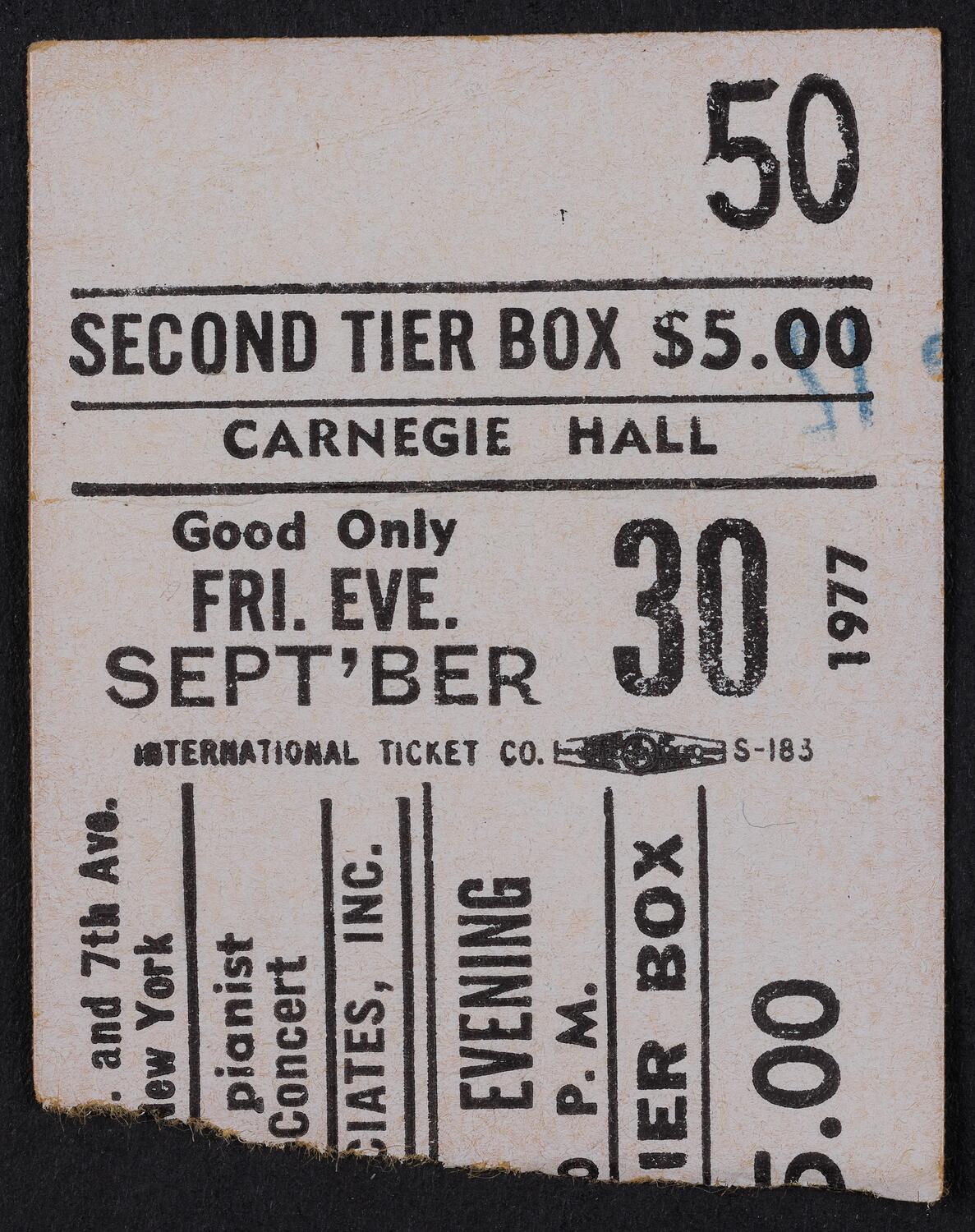 Ticket for Robert Goldsand, September 30, 1977 (front)