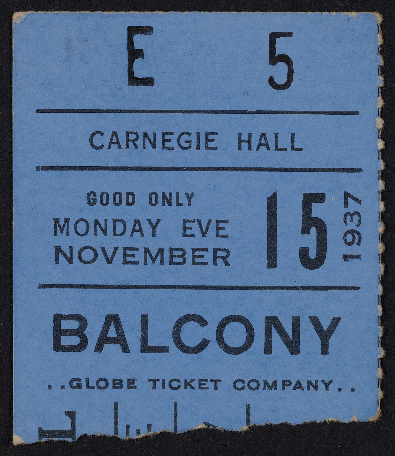 Ticket for National Orchestral Association, November 15, 1937 (front)