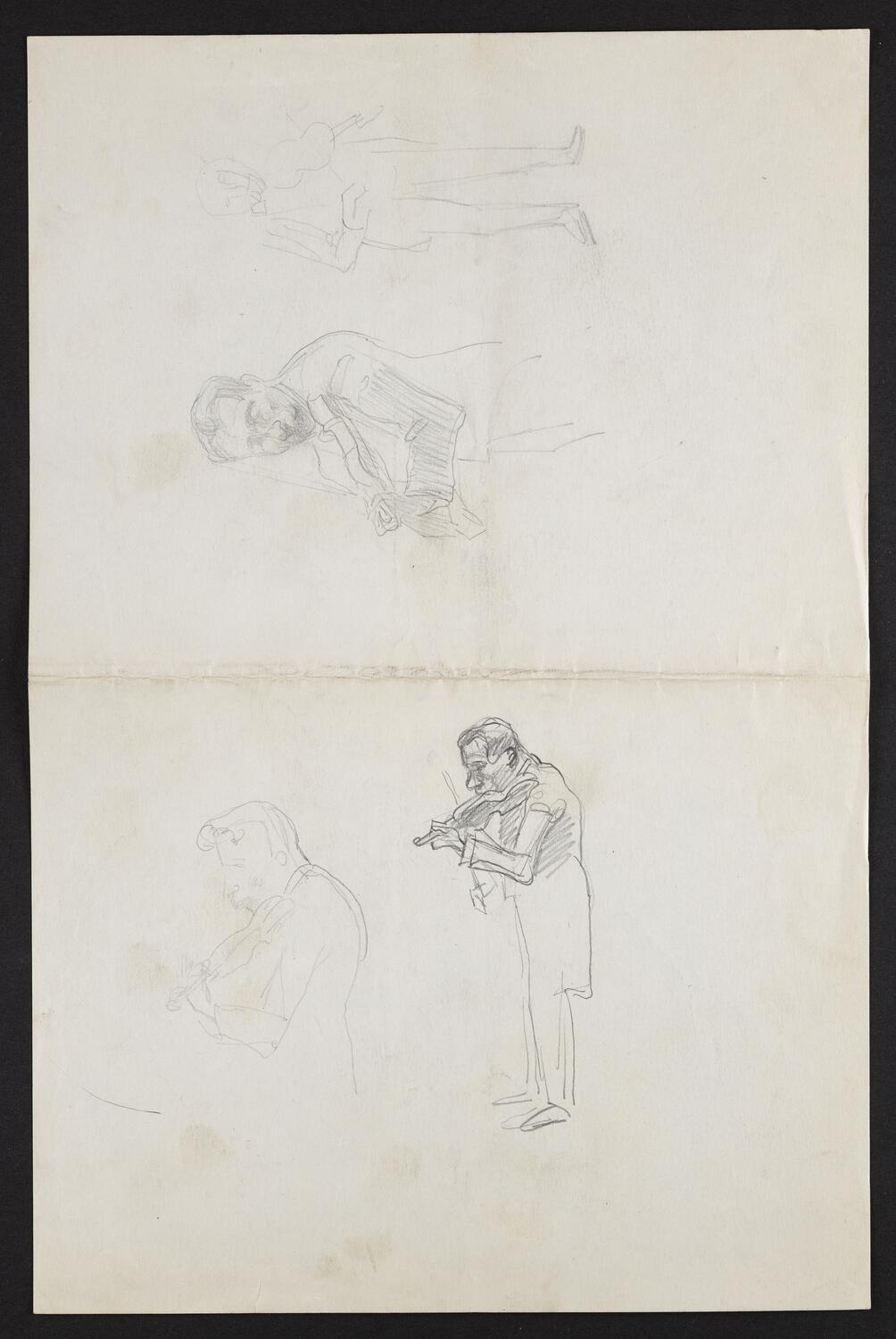 Sketch of figure playing string instrument in various poses