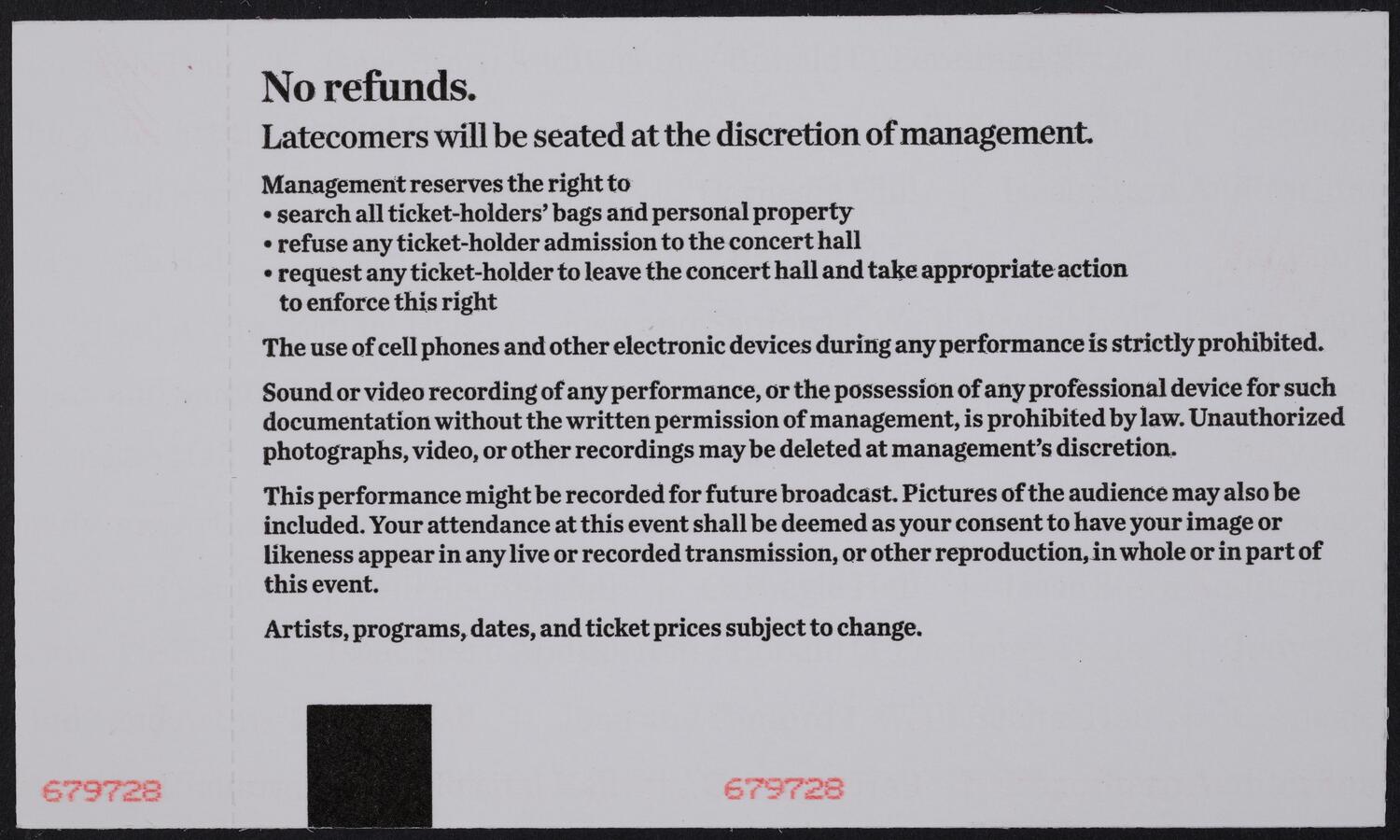 Ticket for Opening Night Gala: Simón Bolívar Symphony Orchestra of Venezuela, October 6, 2016 (back)