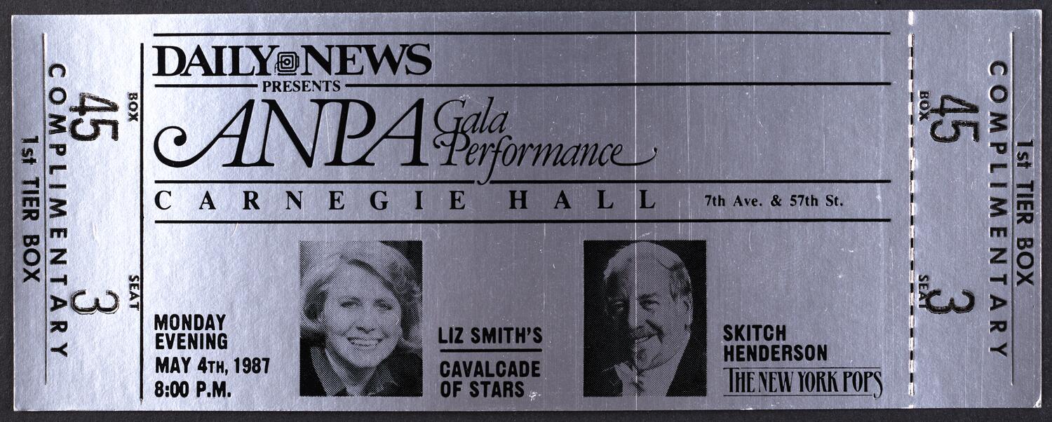 Ticket for ANPA Gala Performance, May 4, 1987 (front)