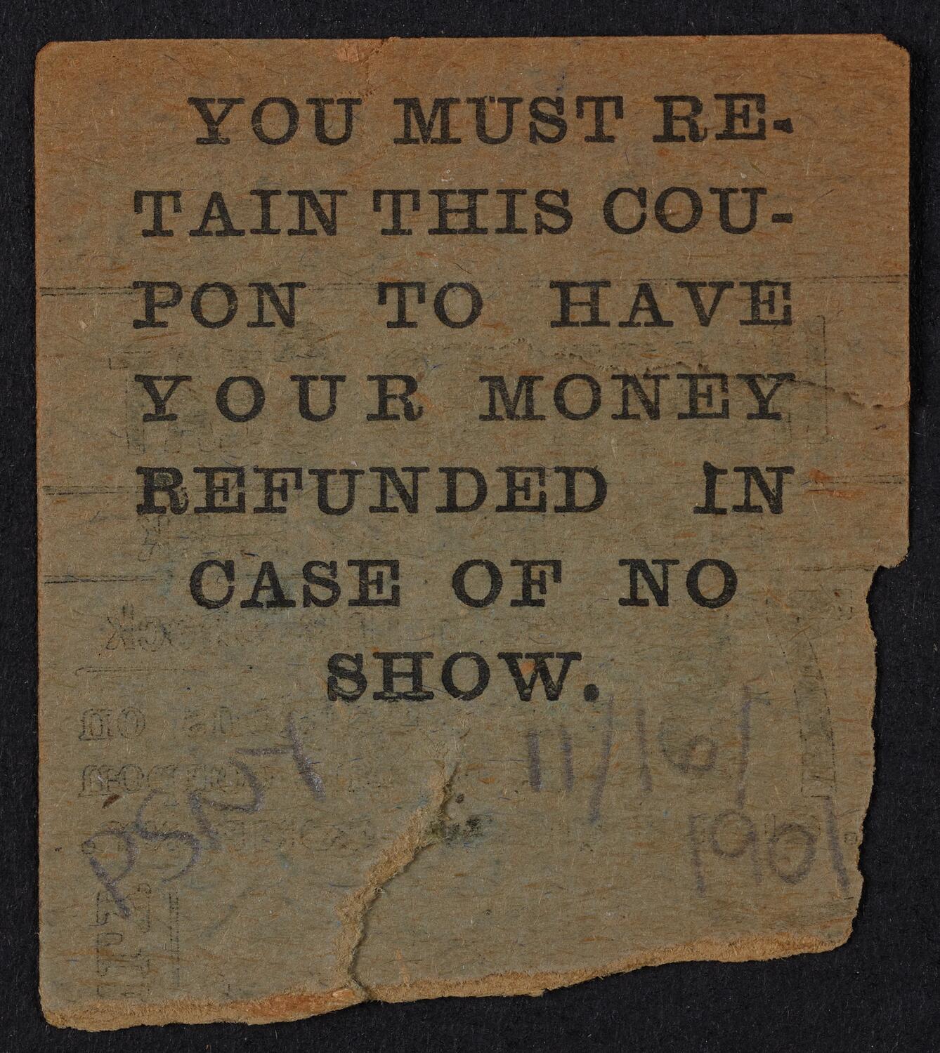 Ticket for Philharmonic Symphony Society of New York, November 16, 1901 (back)