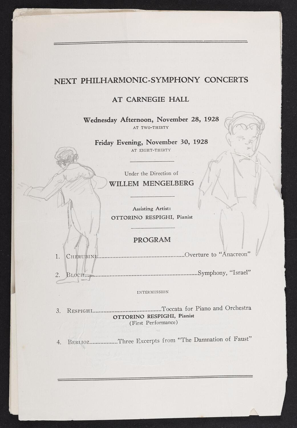 Sketches on concert program pages of Willem Mengelberg