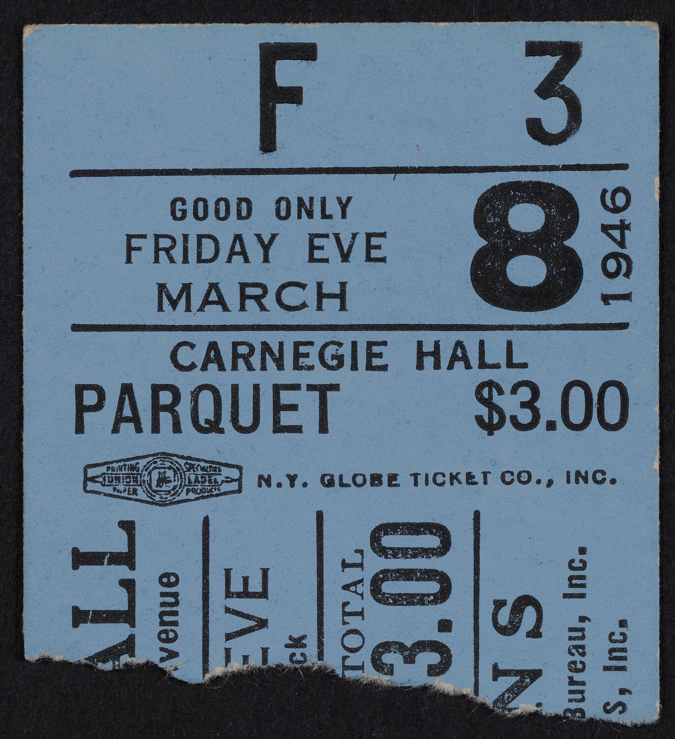 Ticket for Lily Pons, March 8, 1946 (front)