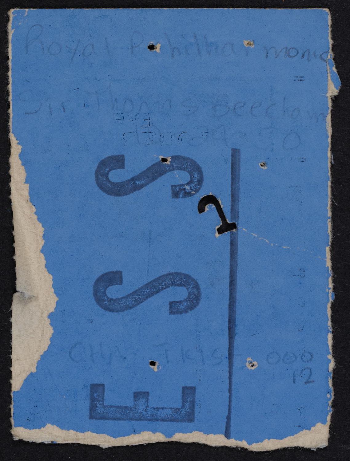 Ticket for Royal Philharmonic Orchestra, October 29, 1950 (back)