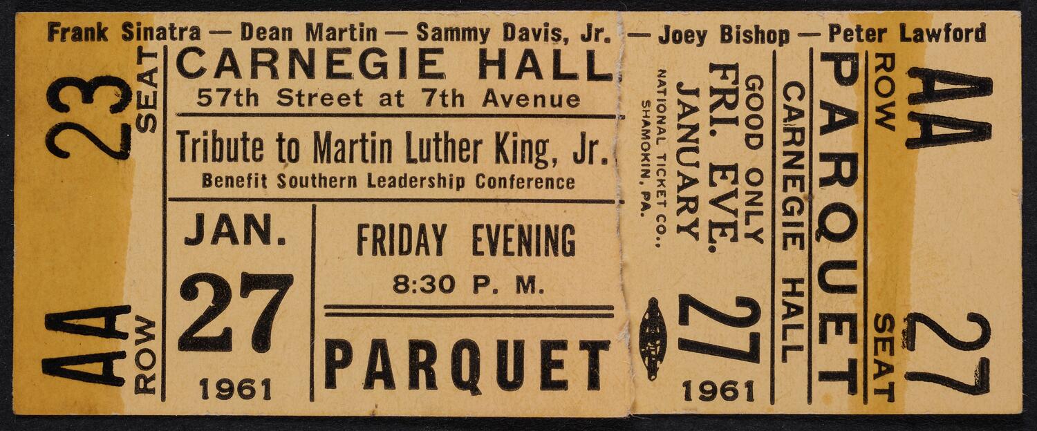 Ticket for Benefit: Southern Leadership Conference (Tribute to Martin Luther King, Jr.), January 27, 1961 (front)