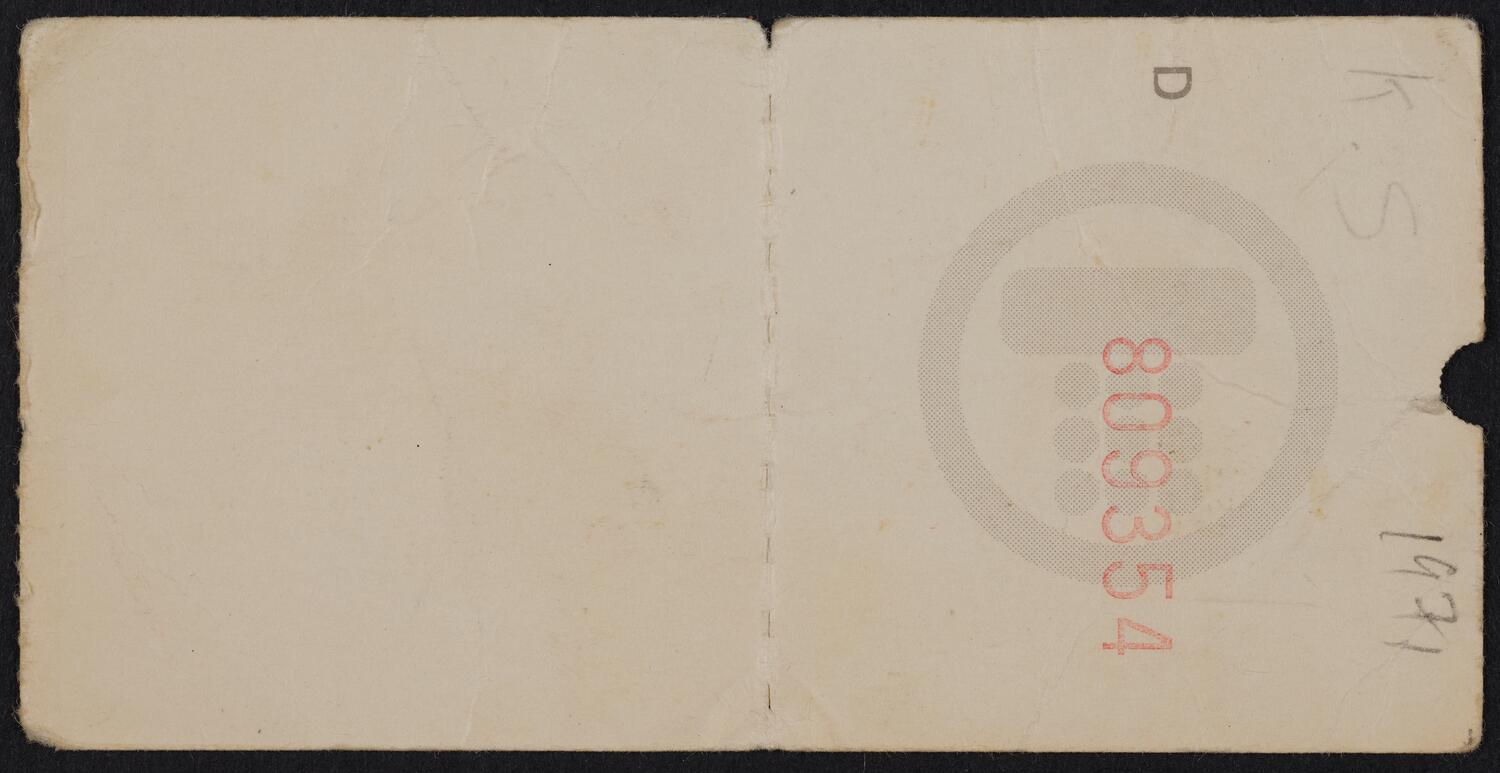 Ticket for The Doors, November 23, 1971 (back)