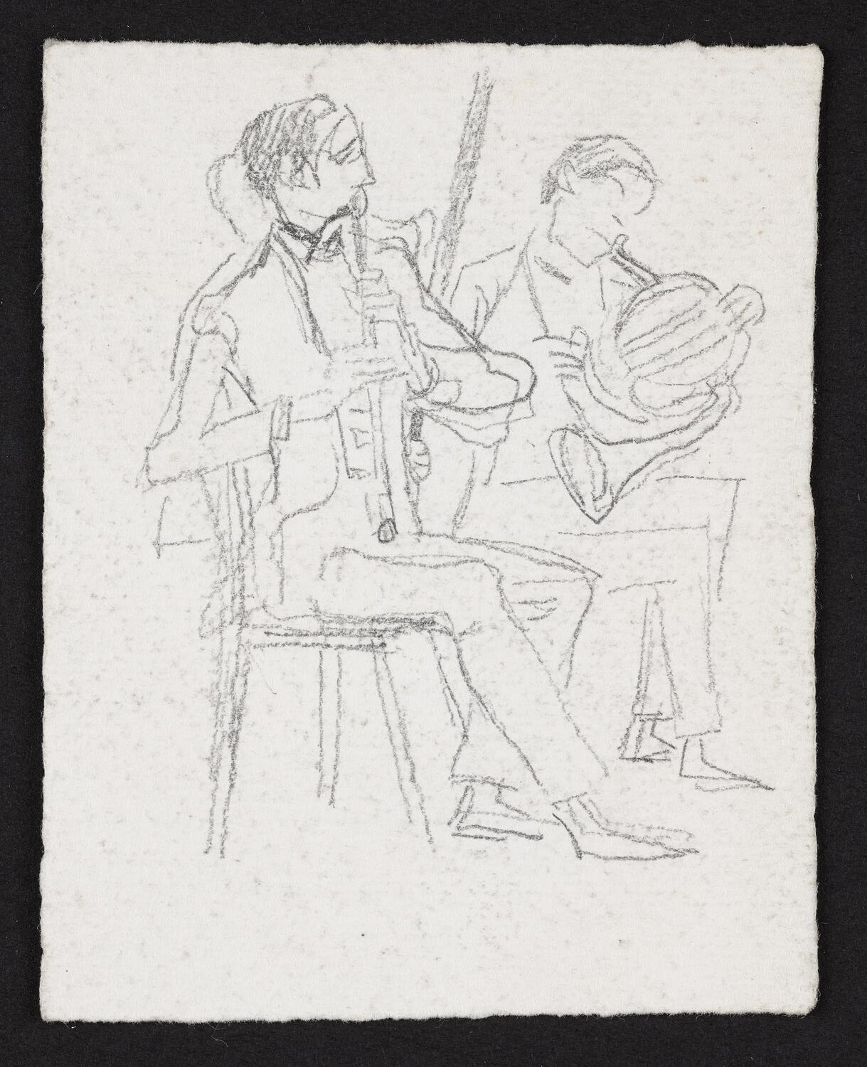 Sketches of figures playing various instruments