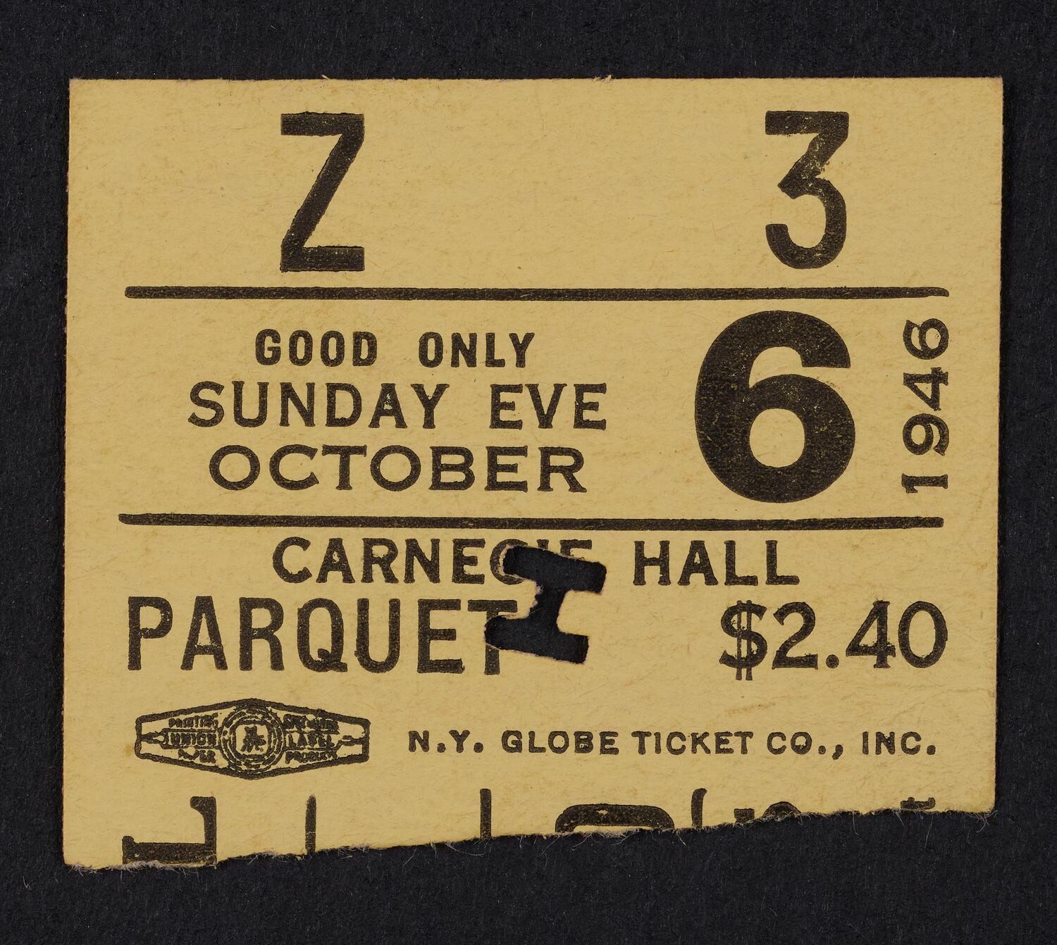 Ticket for Frances Magnes, October 6, 1946 (front)