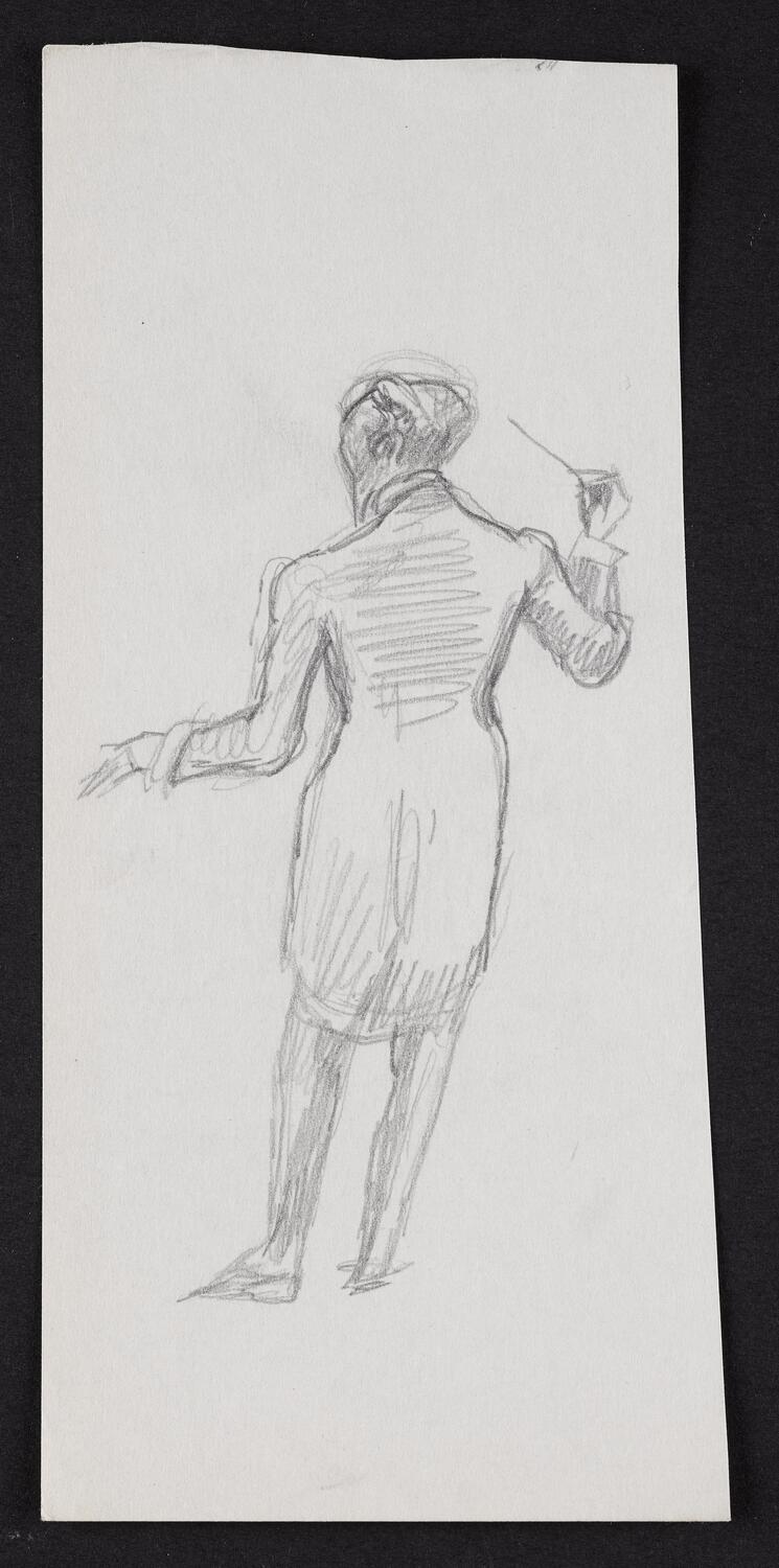 Sketch of figure conducting with back to the viewer