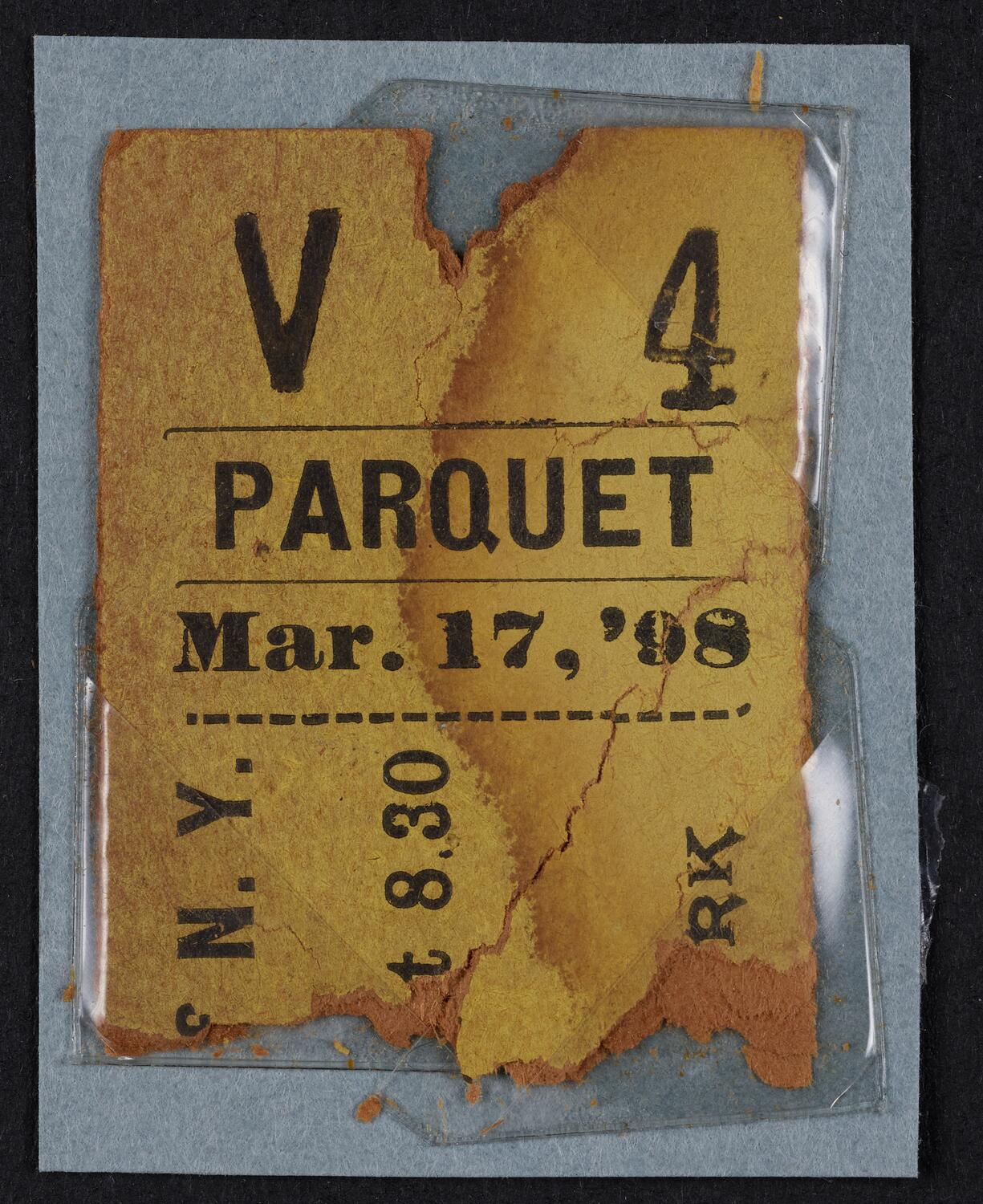 Ticket for Musical Art Society of New York, March 17, 1898 (front)