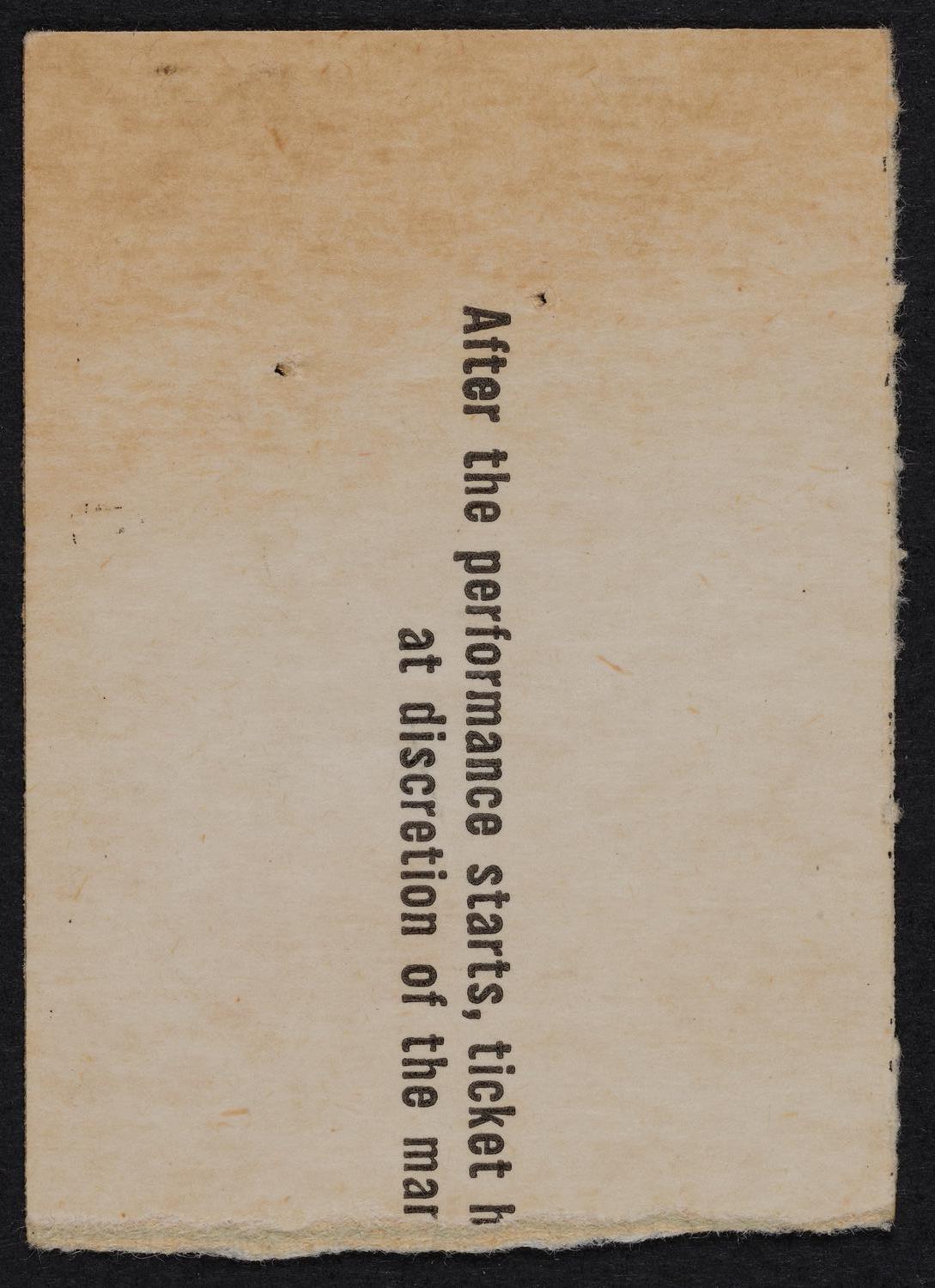Ticket for New York Philharmonic, April 16, 1960 (back)
