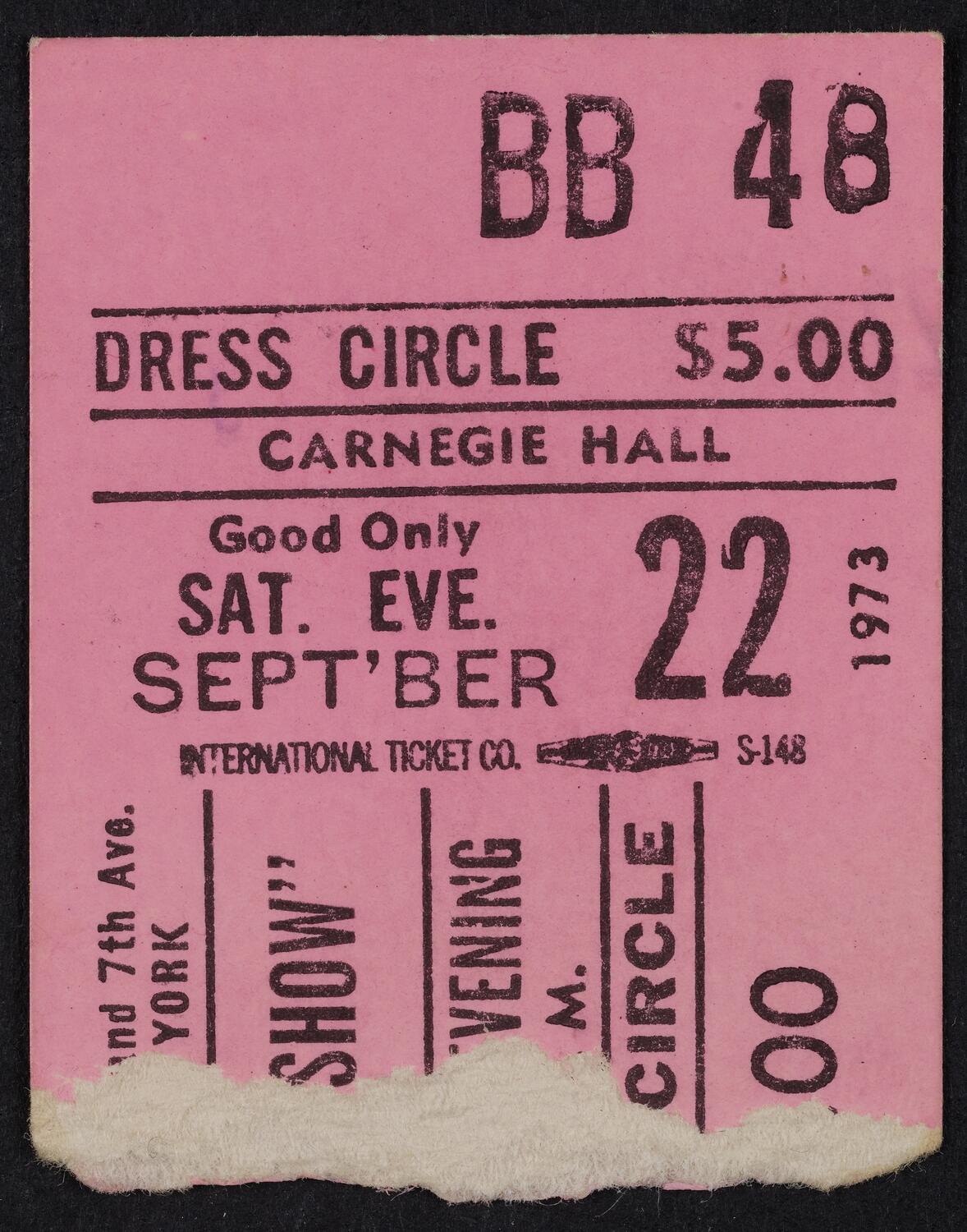 Ticket for Jean Shepherd, September 22, 1973 (front)