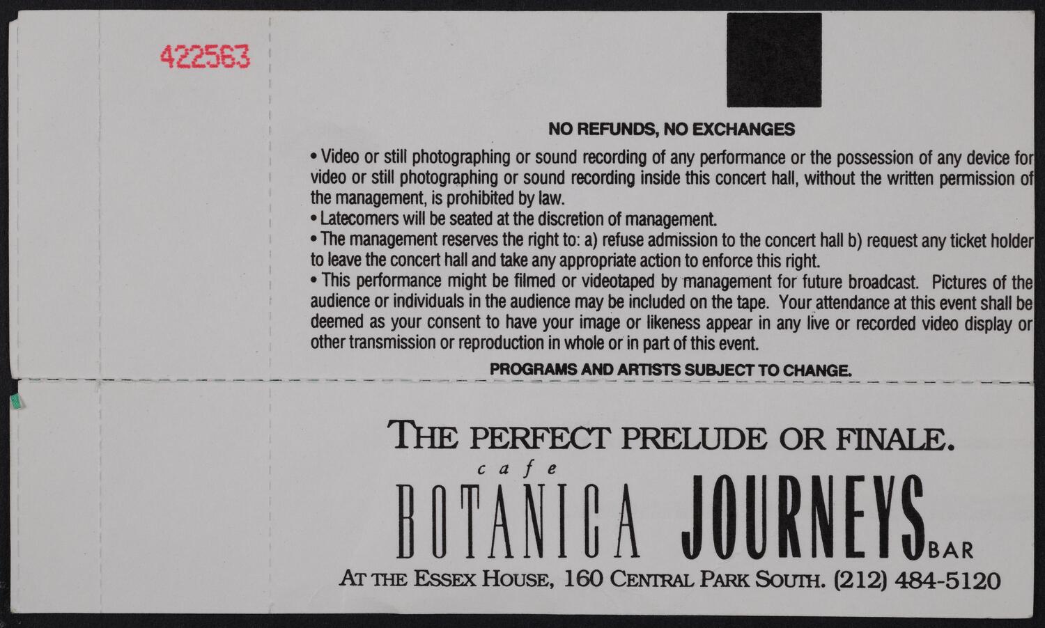 Ticket for Daltrey Sings Townsend, February 23, 1994 (back)