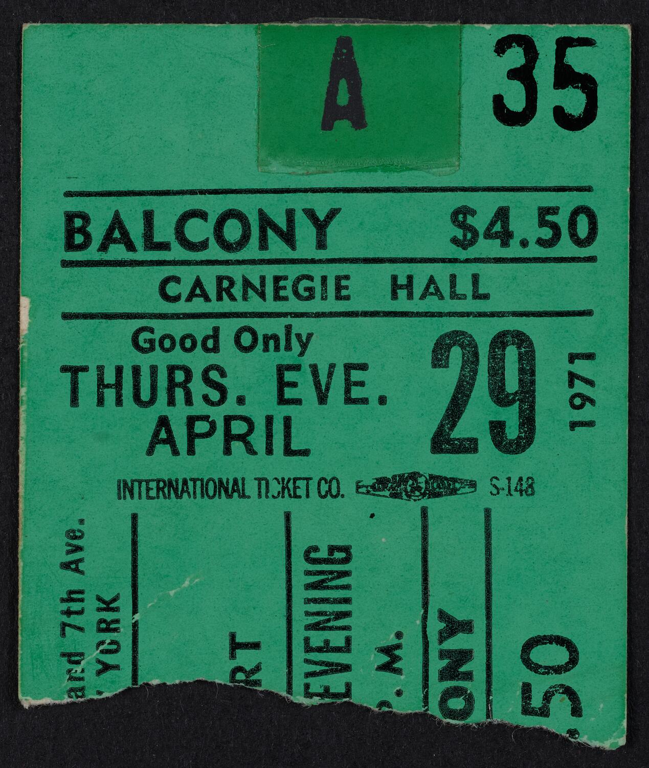 Ticket for Rod McKuen: Birthday Concert, April 29, 1971 (front)
