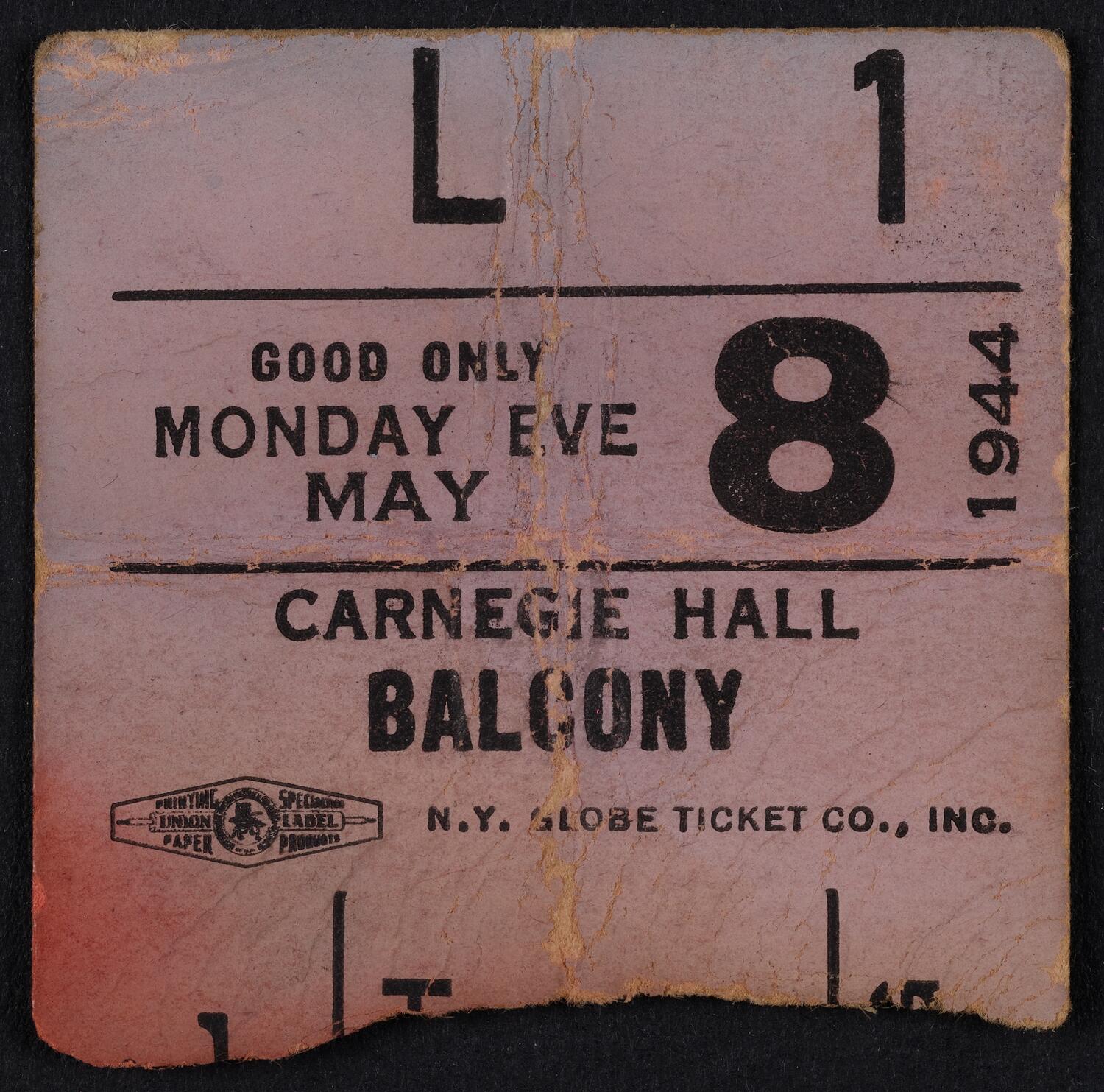 Ticket for B'nai B'rith War Service Convention Centennial Evening, May 8, 1944 (front)
