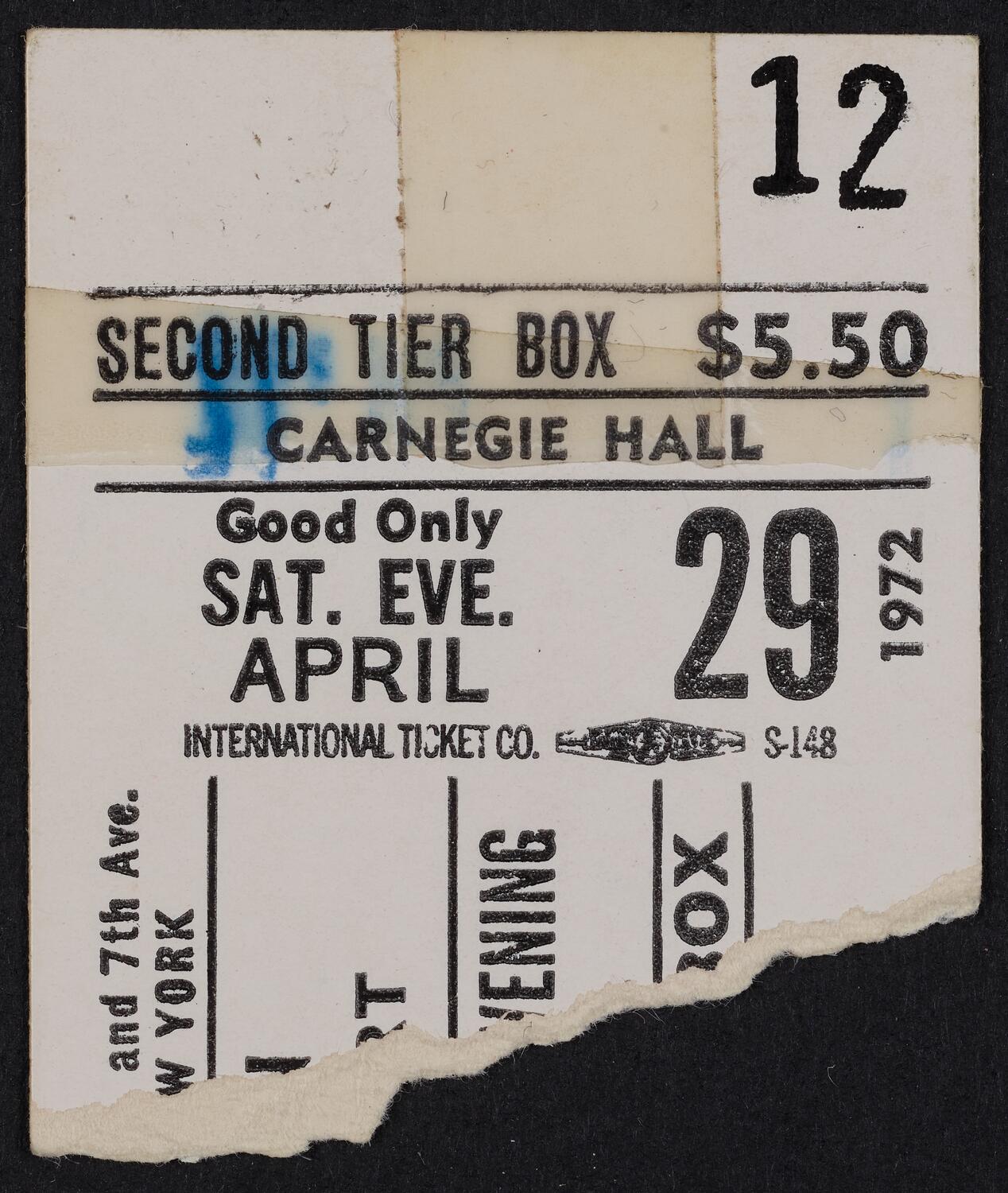 Ticket for Rod McKuen: Birthday Celebration, April 29, 1972 (front)