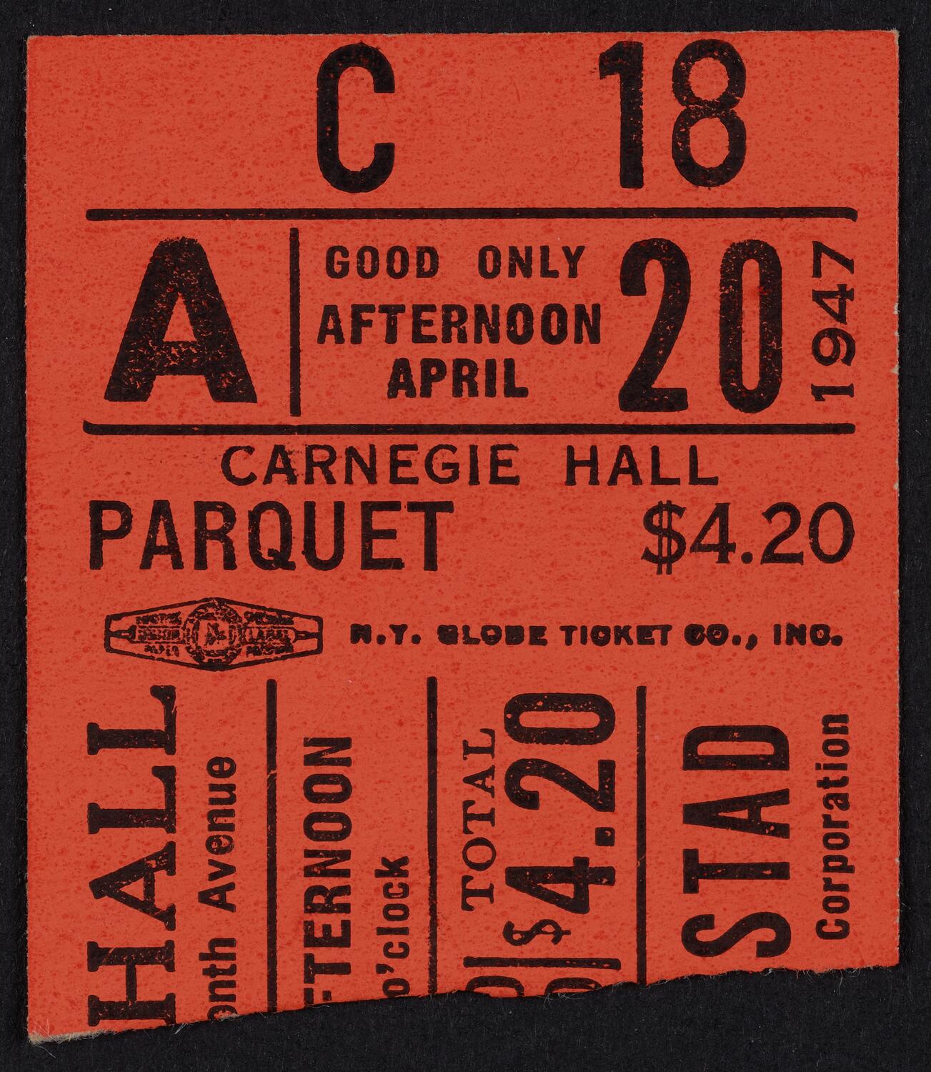 Ticket for Kirsten Flagstad, April 20, 1947 (front)
