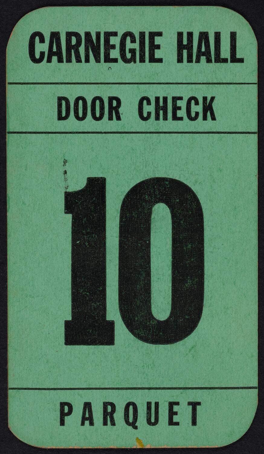Ticket for Carnegie Hall Door Check: Parquet (front)