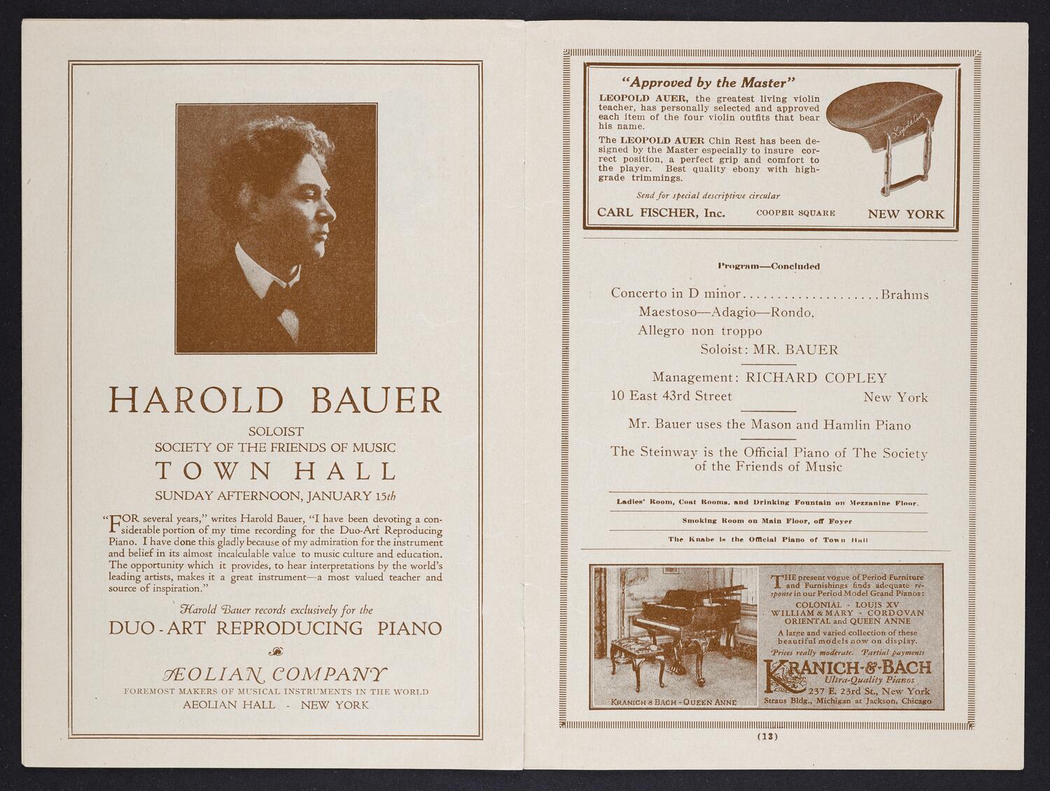 Sketches on concert program page, possibly Artur Bodansky with Metropolitan Opera