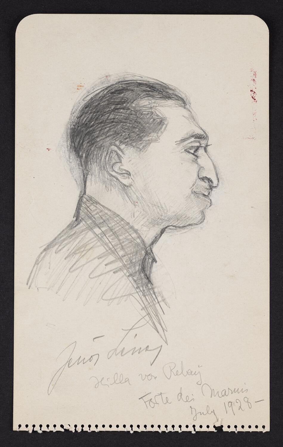 Sketch of Jenö Léner in profile facing right