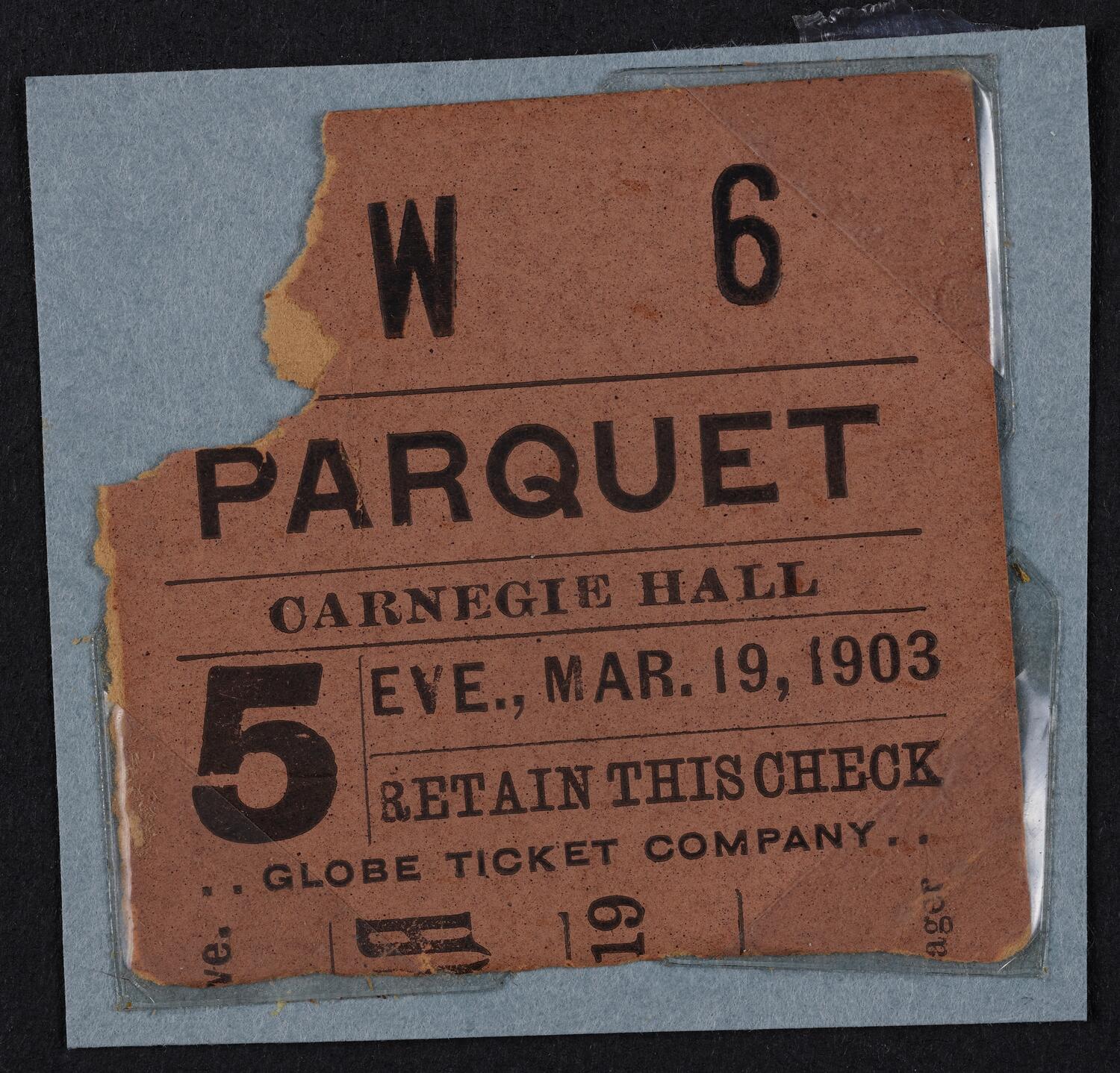 Ticket for Boston Symphony Orchestra, March 19, 1903 (front)