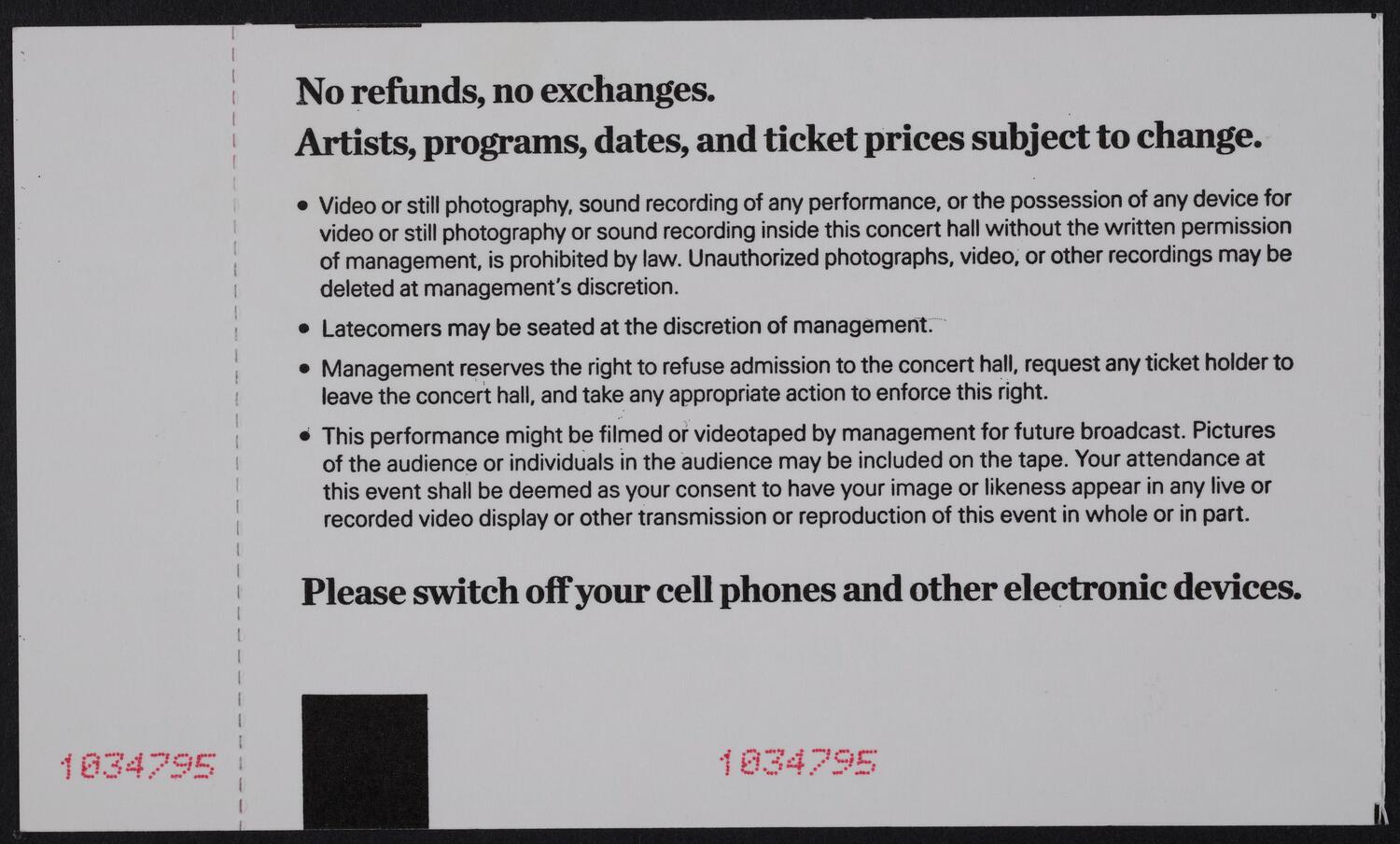 Ticket for Opening Night Gala: Berliner Philharmoniker, October 1, 2014 (back)