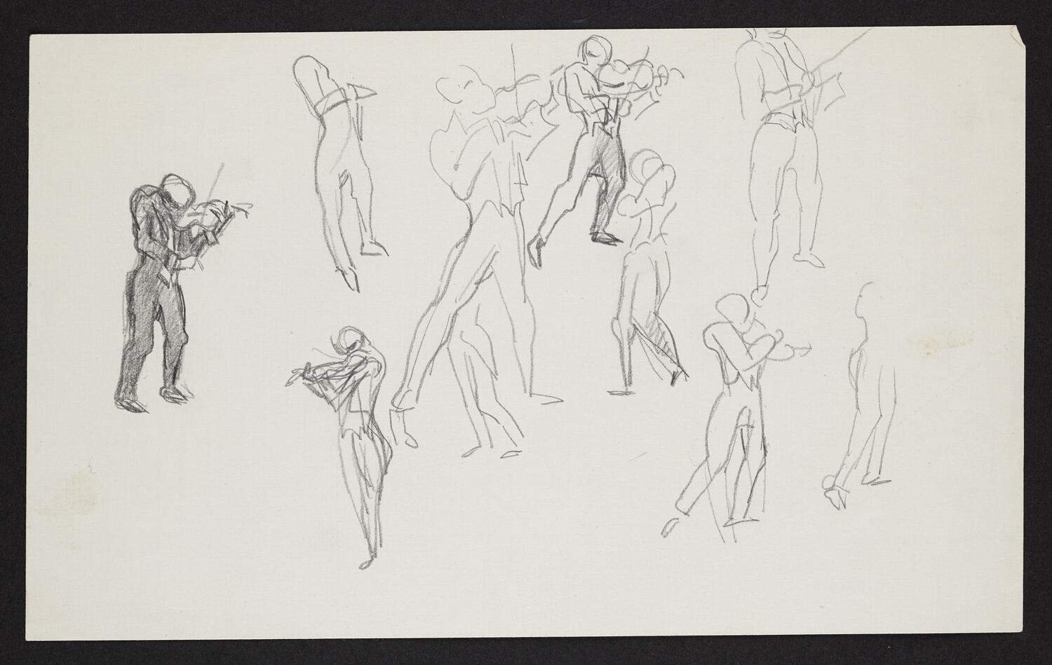 Sketch of figures playing string instruments
