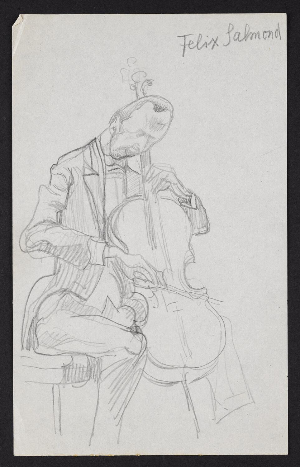 Sketch of Felix Salmond playing the cello