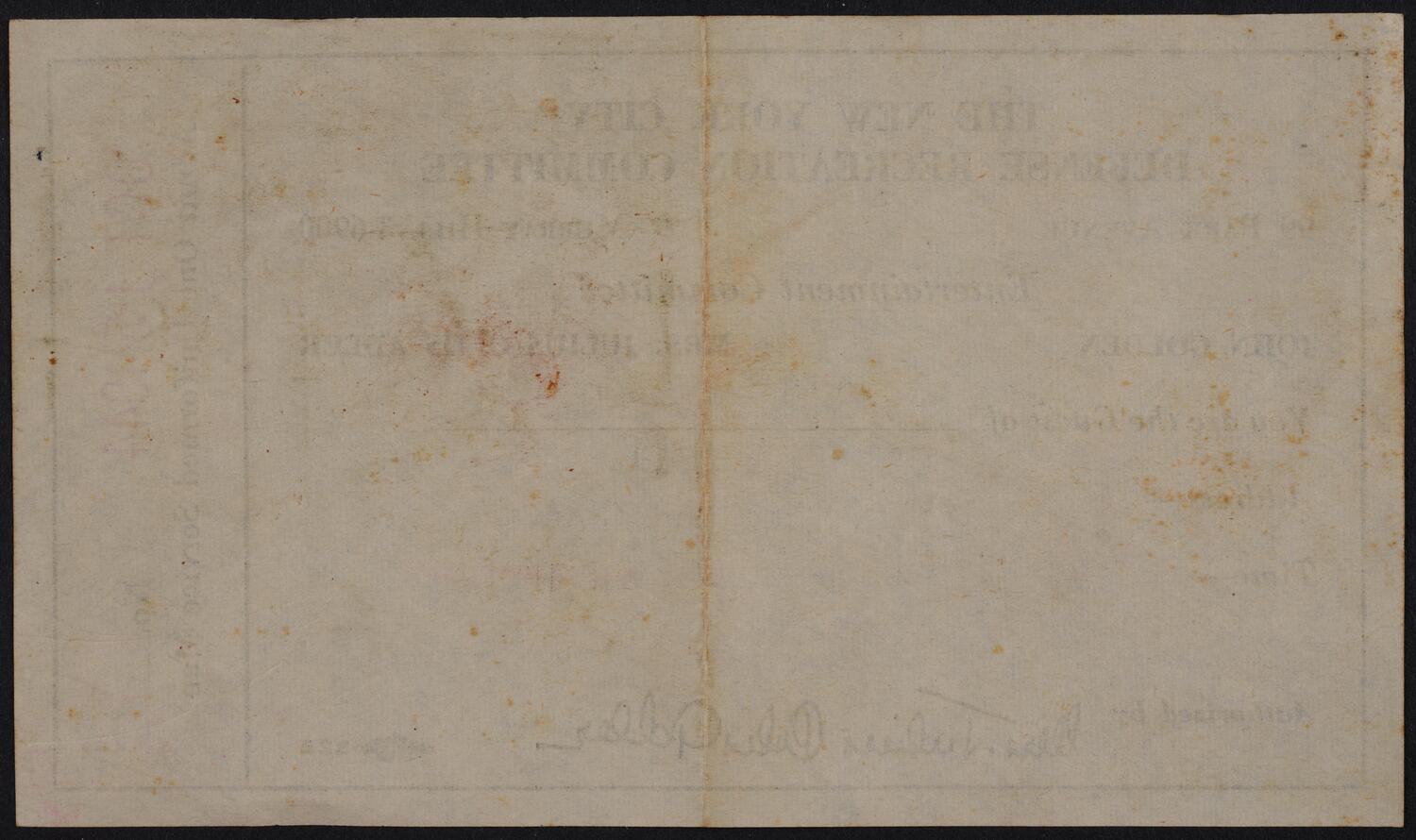 Coupon ticket for Philharmonic-Symphony Society of New York, October 15, 1944 (back)