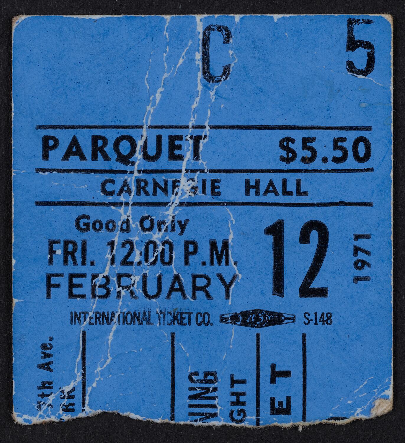 Ticket for WNYC American Music Festival, February 12, 1971 (front)