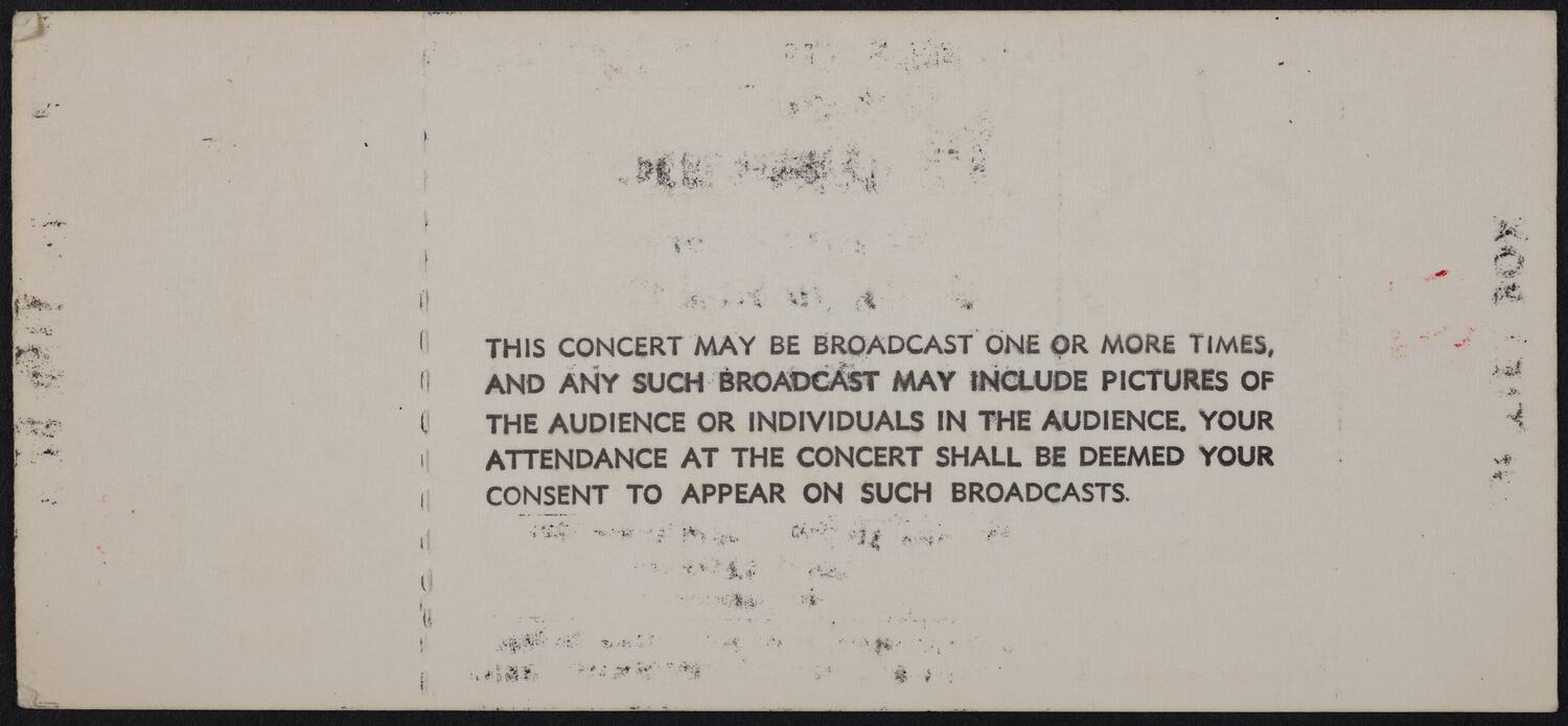 Ticket for Vladimir Horowitz Golden Jubilee Concert, January 8, 1978 (back)