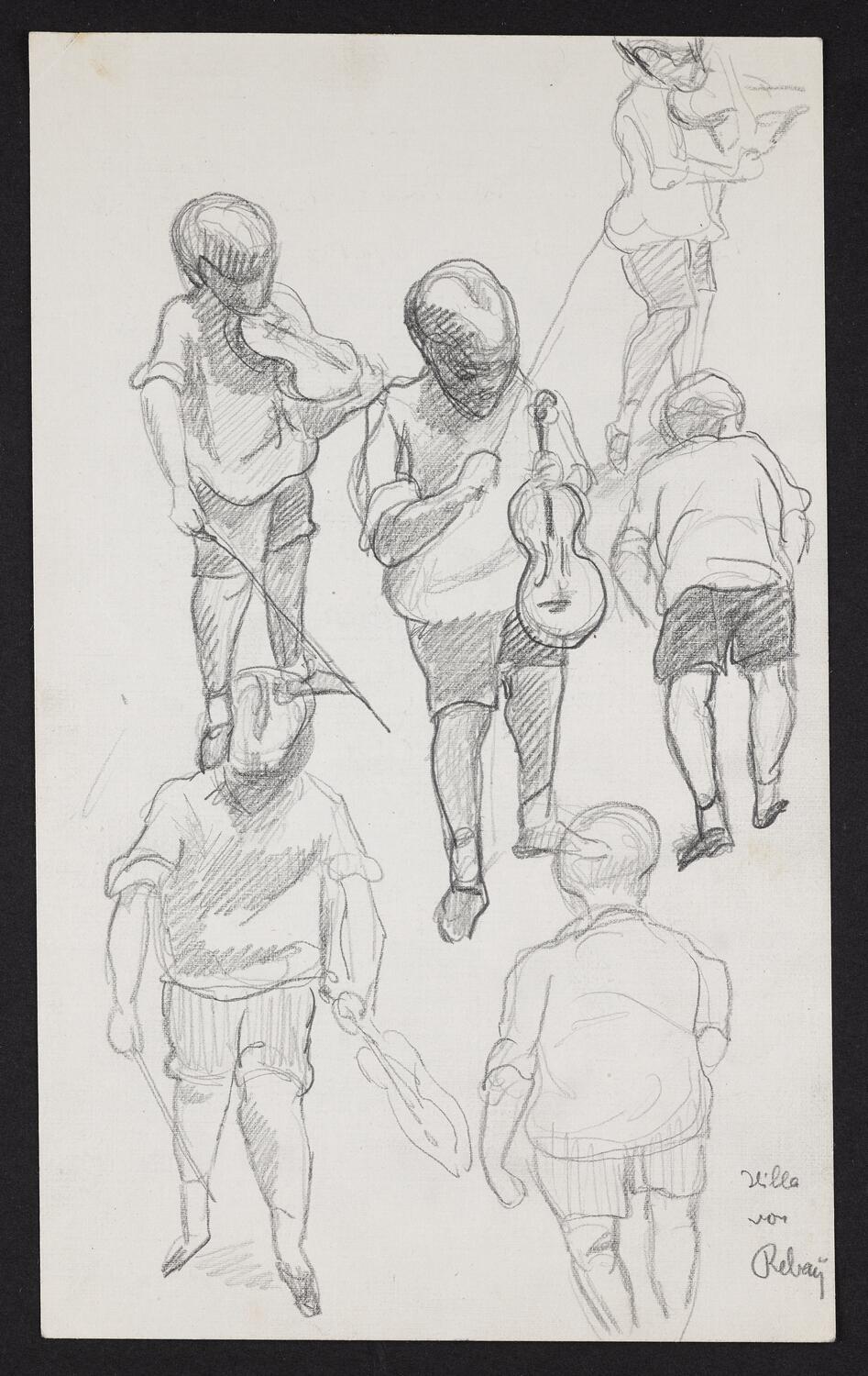 Sketches of Yehudi Menuhin standing in various poses