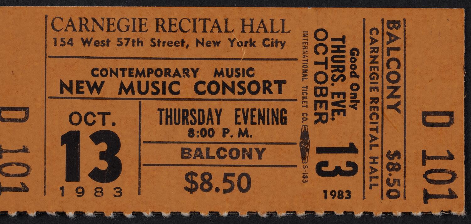 Ticket for New Music Consort, October 13, 1983 (front)
