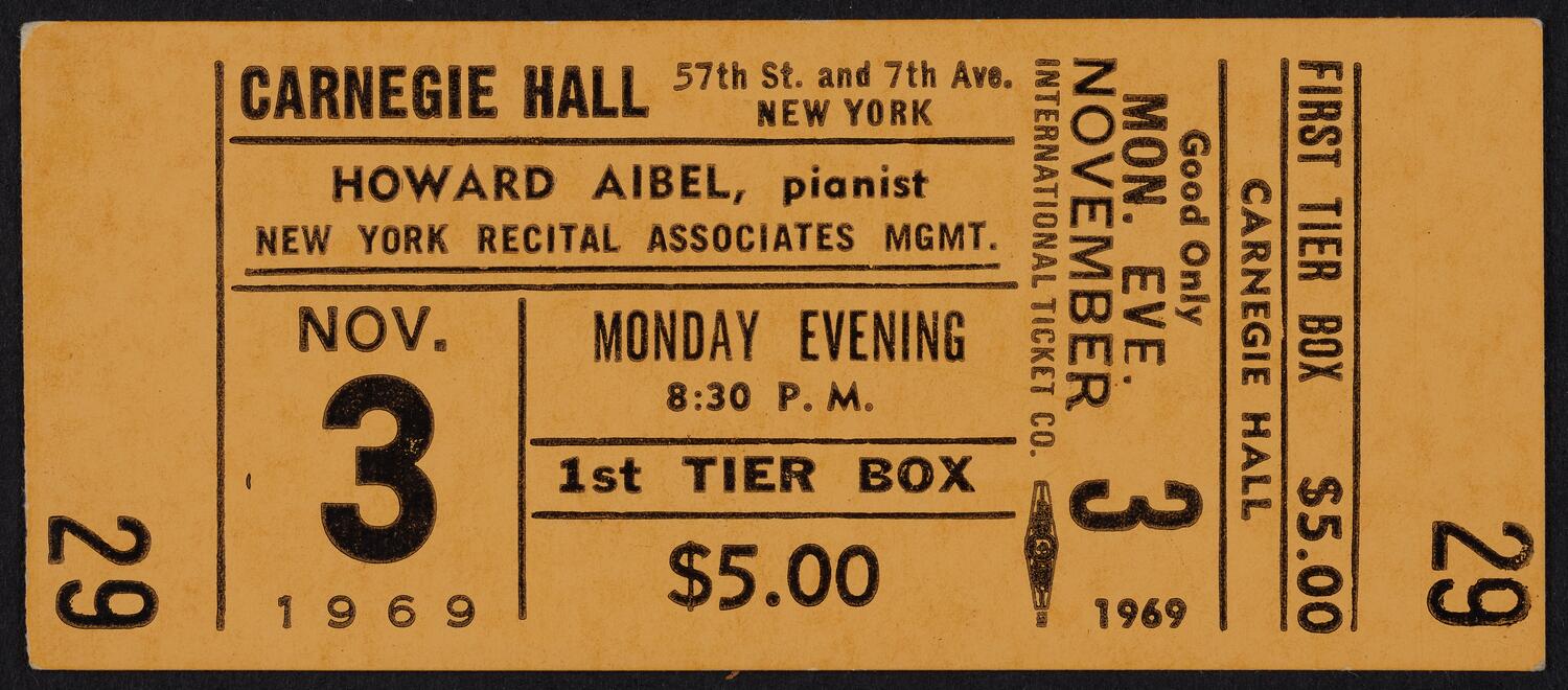 Ticket for Howard Aibel, November 3, 1969 (front)