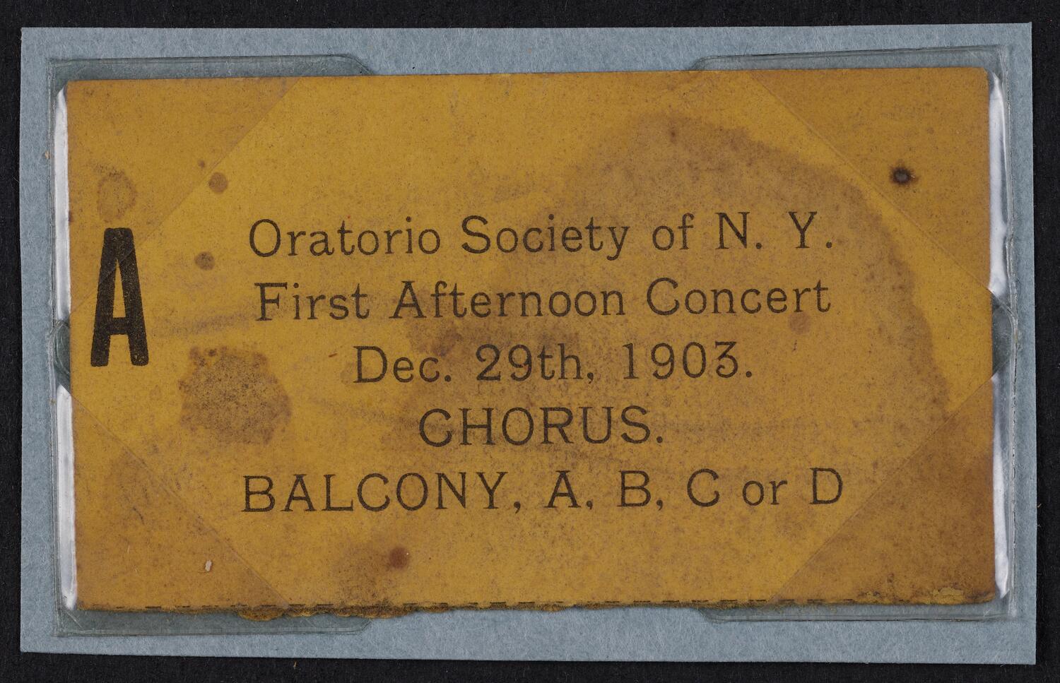 Ticket for Oratorio Society of New York, December 29, 1903 (front)
