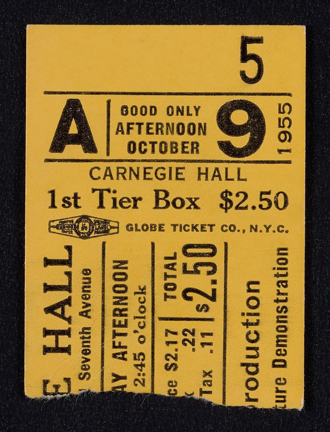 Ticket for Sound Reproduction, a Non-Technical Lecture-Demonstration by G.A. Briggs, October 9, 1955 (front)