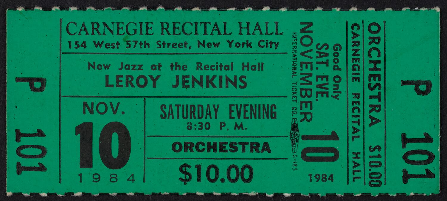 Ticket for Leroy Jenkins, November 10, 1984 (front)