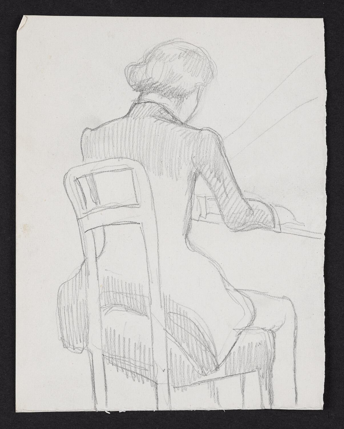 Sketch of figure playing the piano with back to the viewer