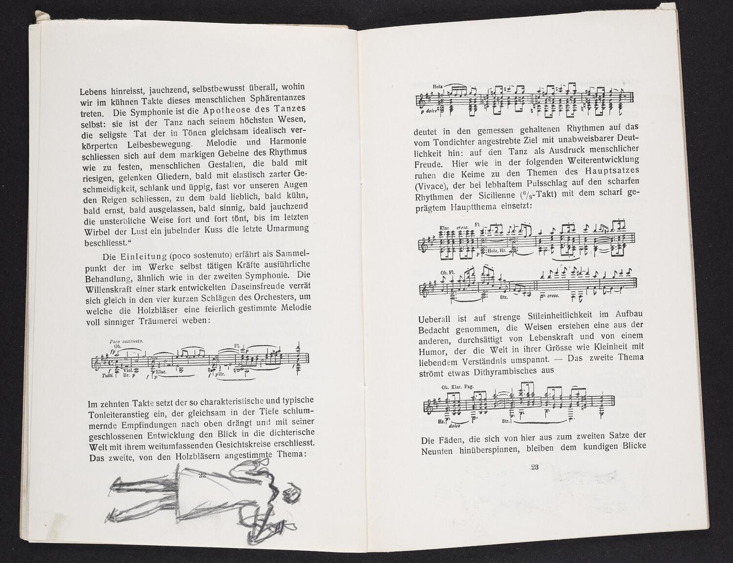 Sketches on concert program pages possibly of Richard Strauss with Königliches Kapelle