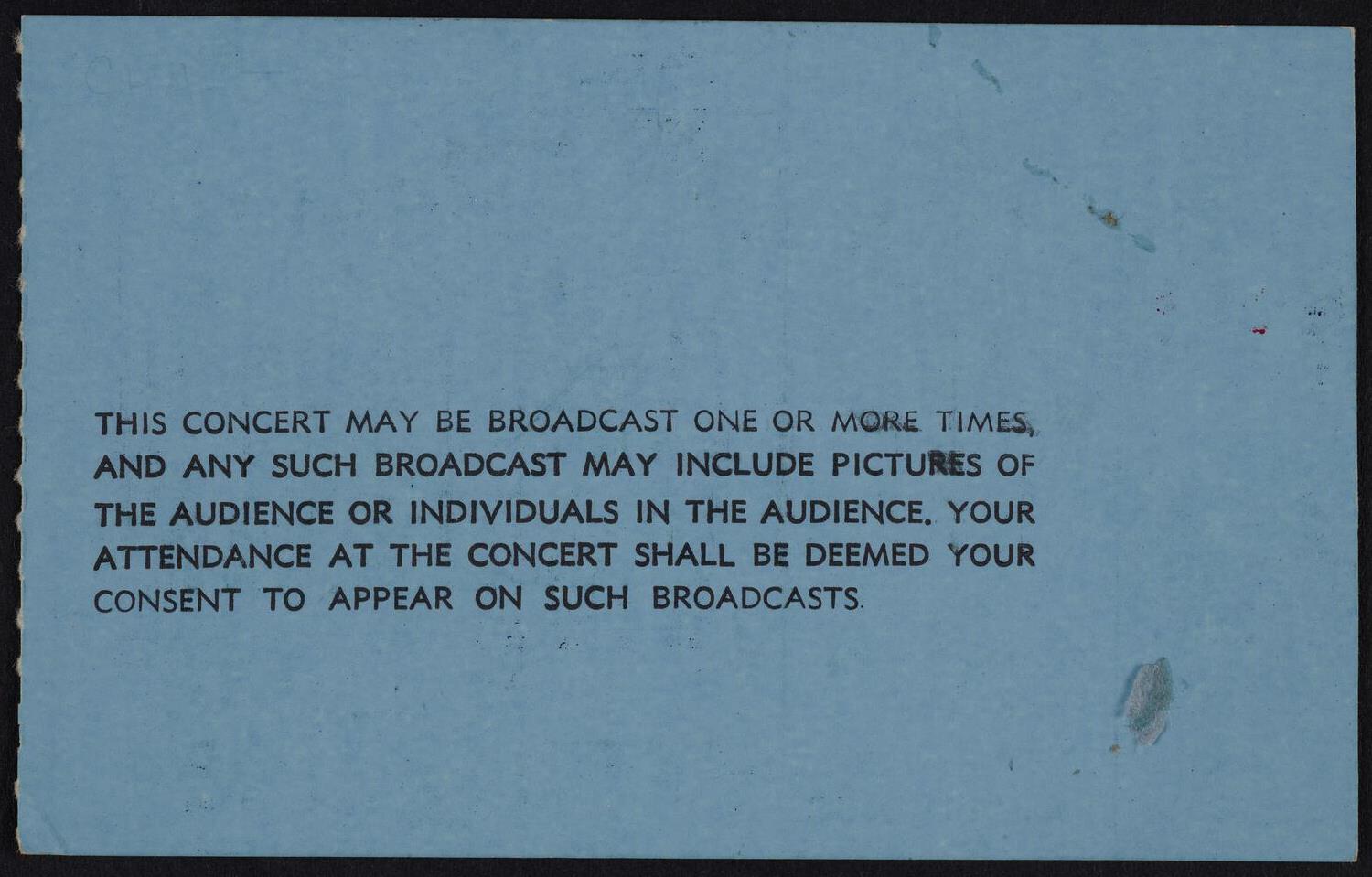 Ticket for New York Philharmonic: Vladimir Horowitz Golden Jubilee Concert, January 8, 1978 (back)