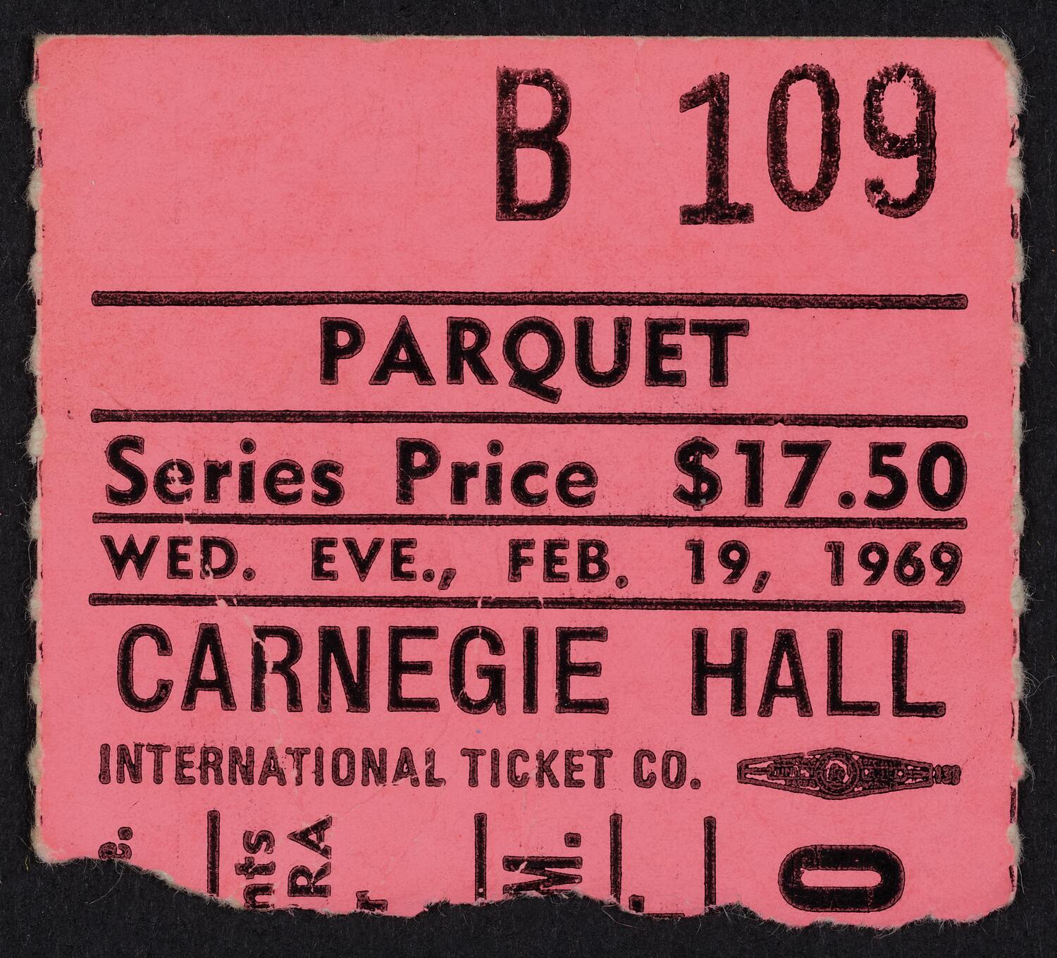 Ticket for Pittsburgh Symphony Orchestra, February 19, 1969 (front)