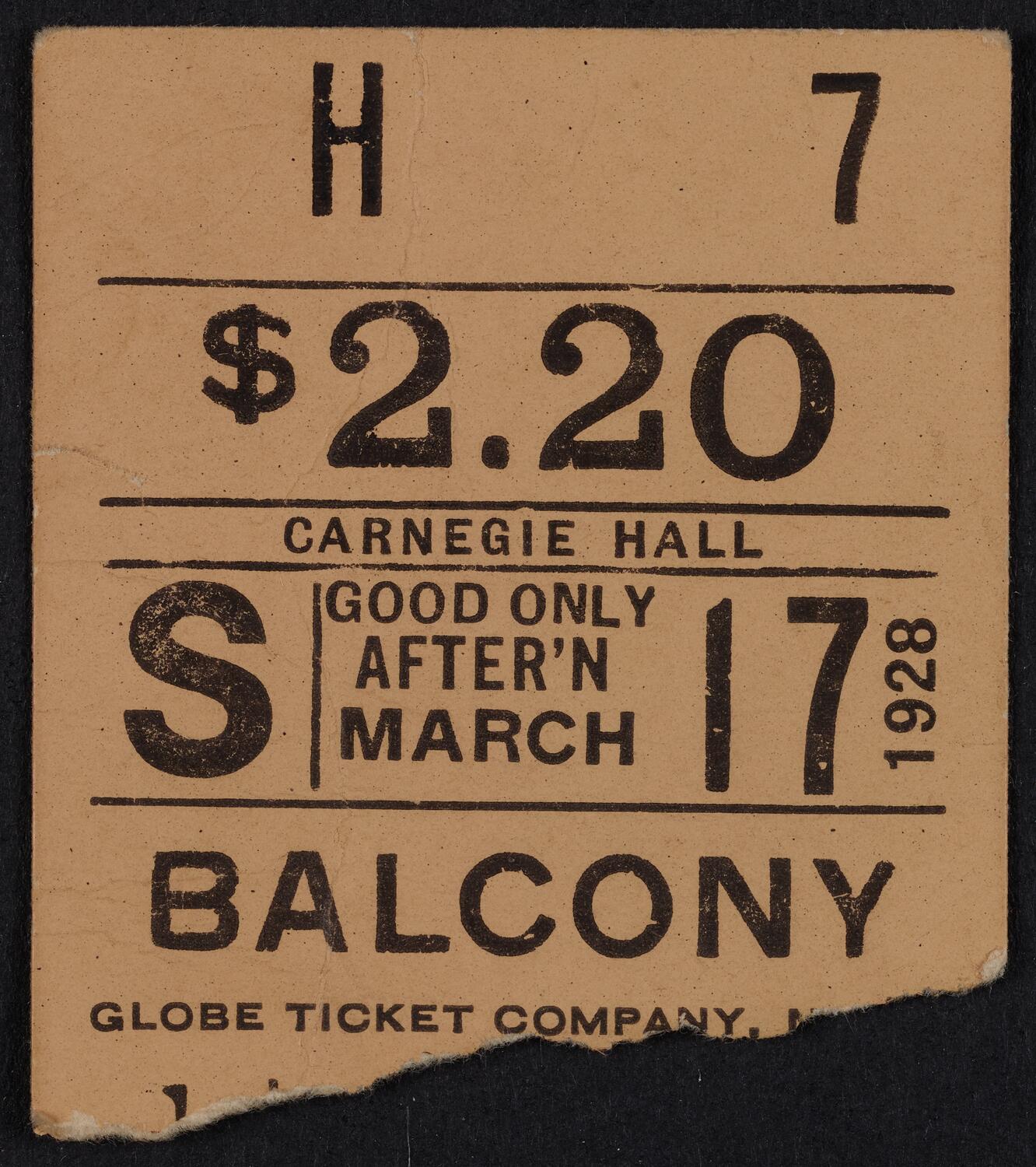 Ticket for Fritz Kreisler, March 17, 1928 (front)