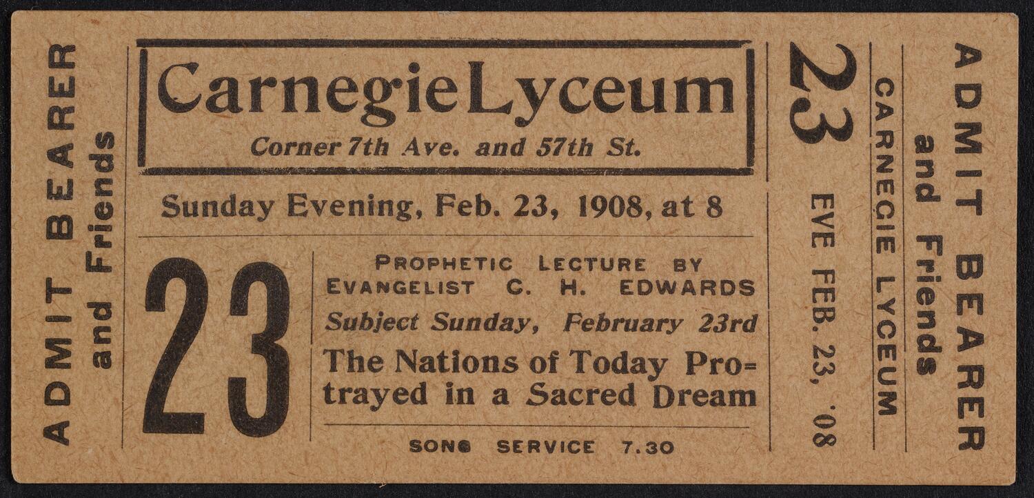 Ticket for C.H. Edwards, February 23, 1908 (front)