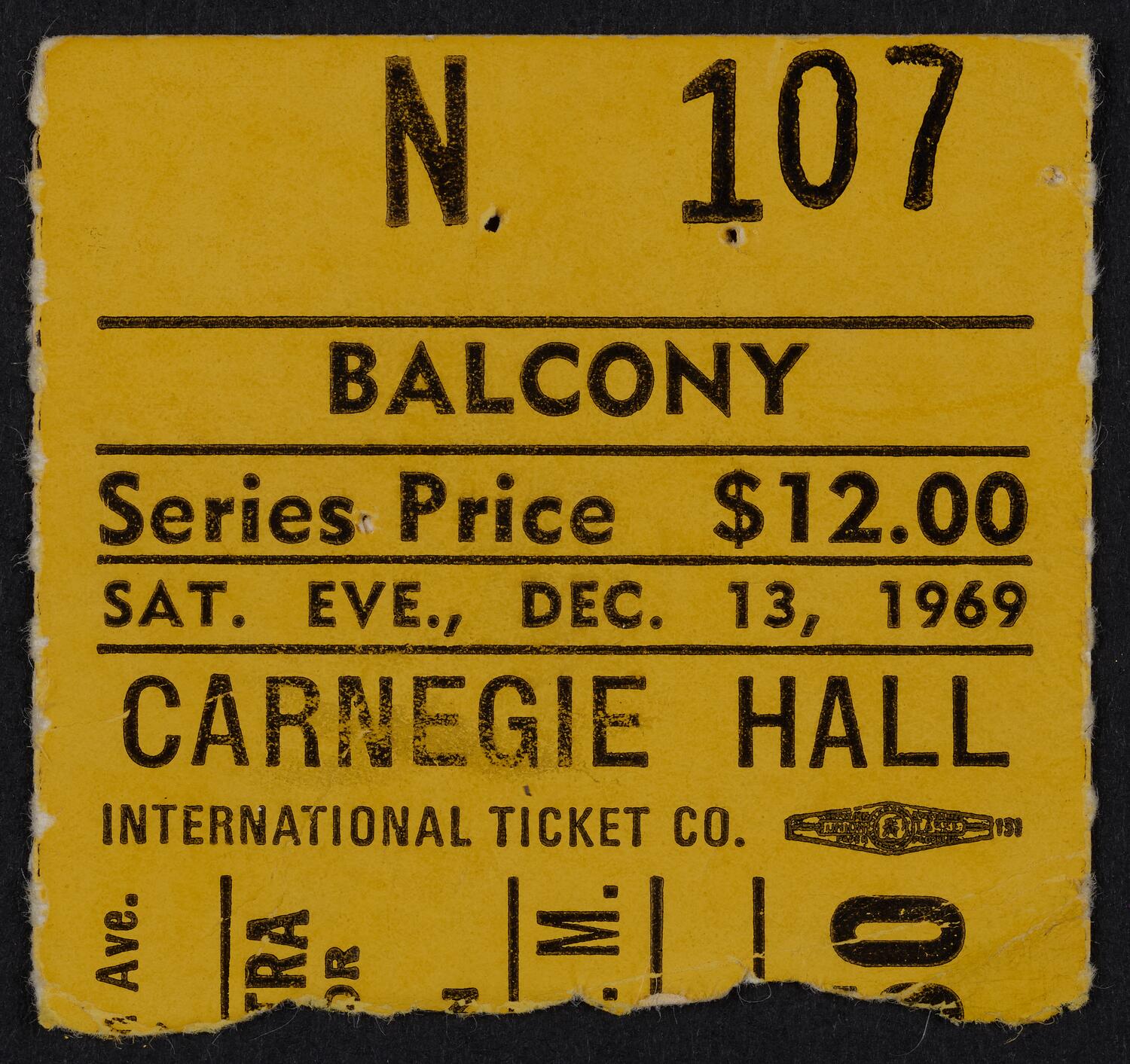 Ticket for Boston Symphony Orchestra, December 13, 1969 (front)