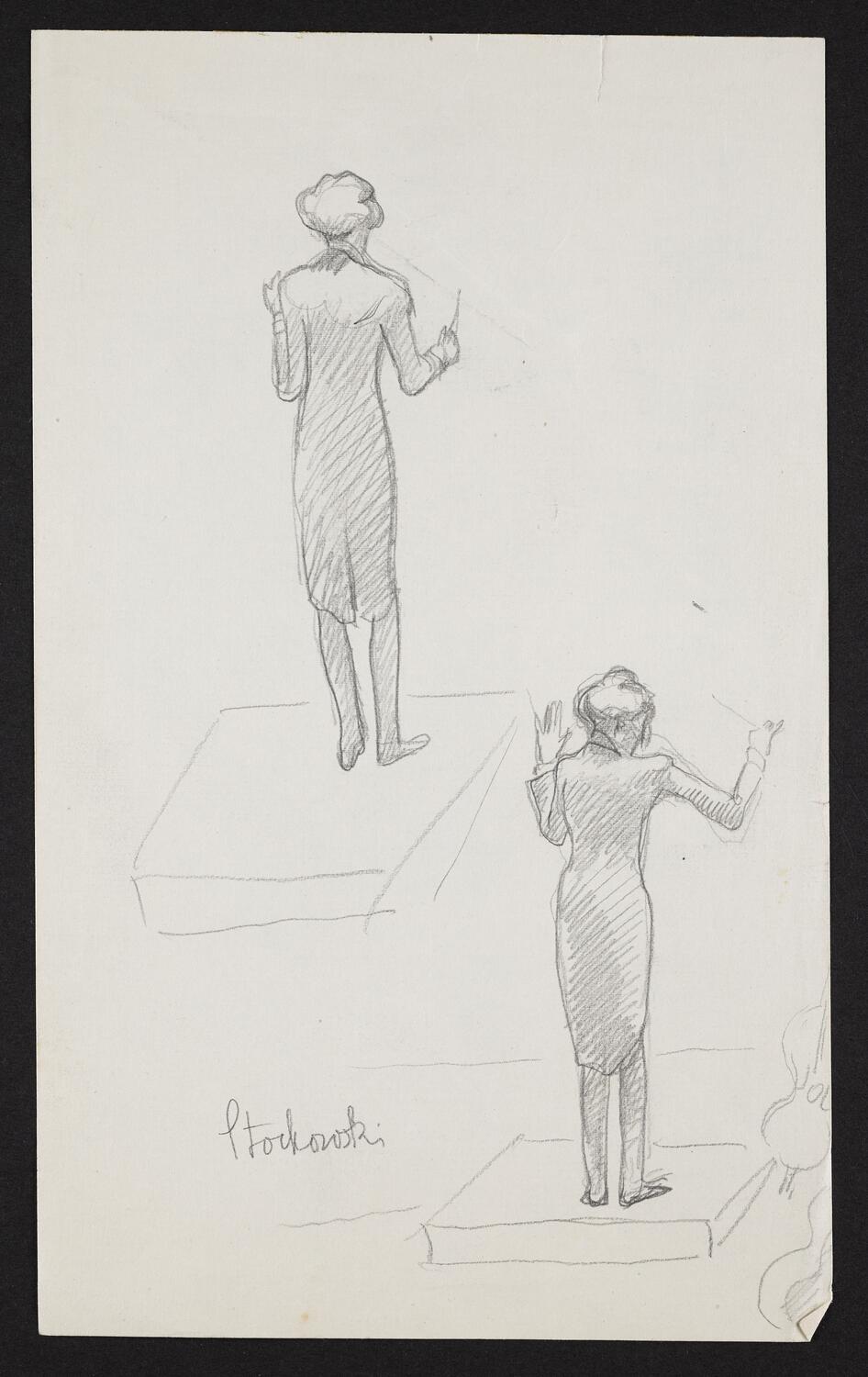 Sketch of Leopold Stokowski with back to the viewer