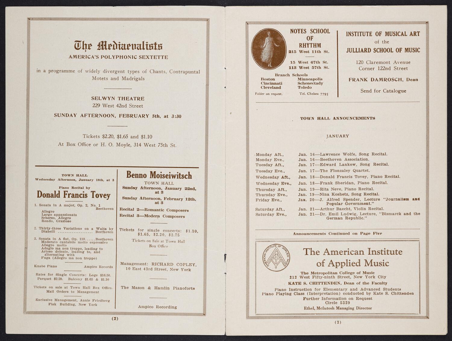 Sketches on concert program page, possibly Artur Bodansky with Metropolitan Opera