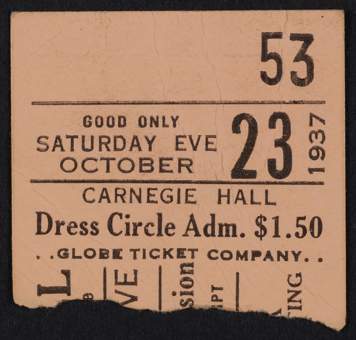 Ticket for Hellen Keller Tribute, October 23, 1937 (front)
