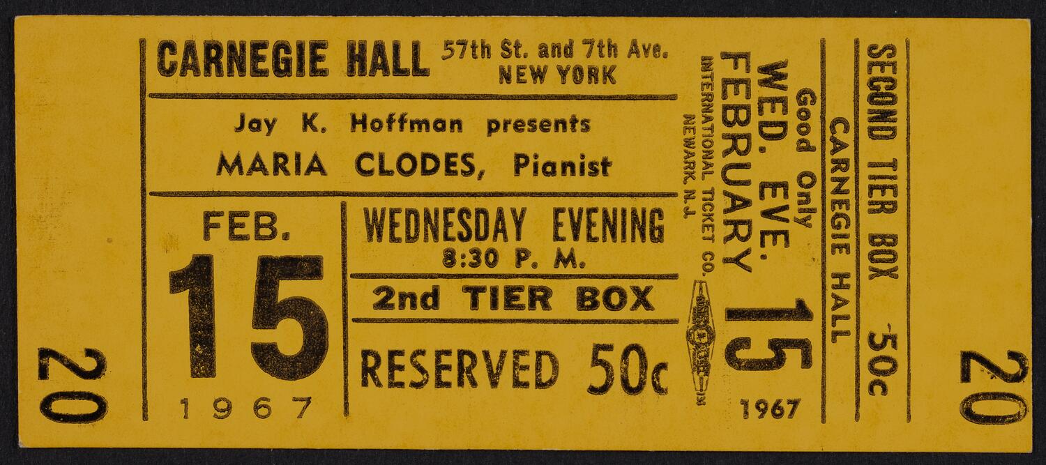 Ticket for Maria Clodes, February 15, 1967 (front)