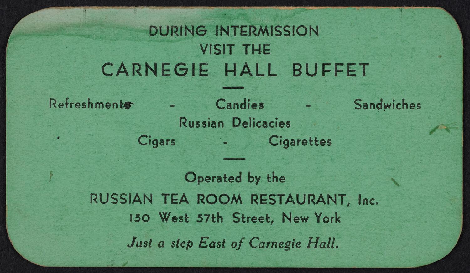 Ticket for Carnegie Hall Door Check: Parquet (back)